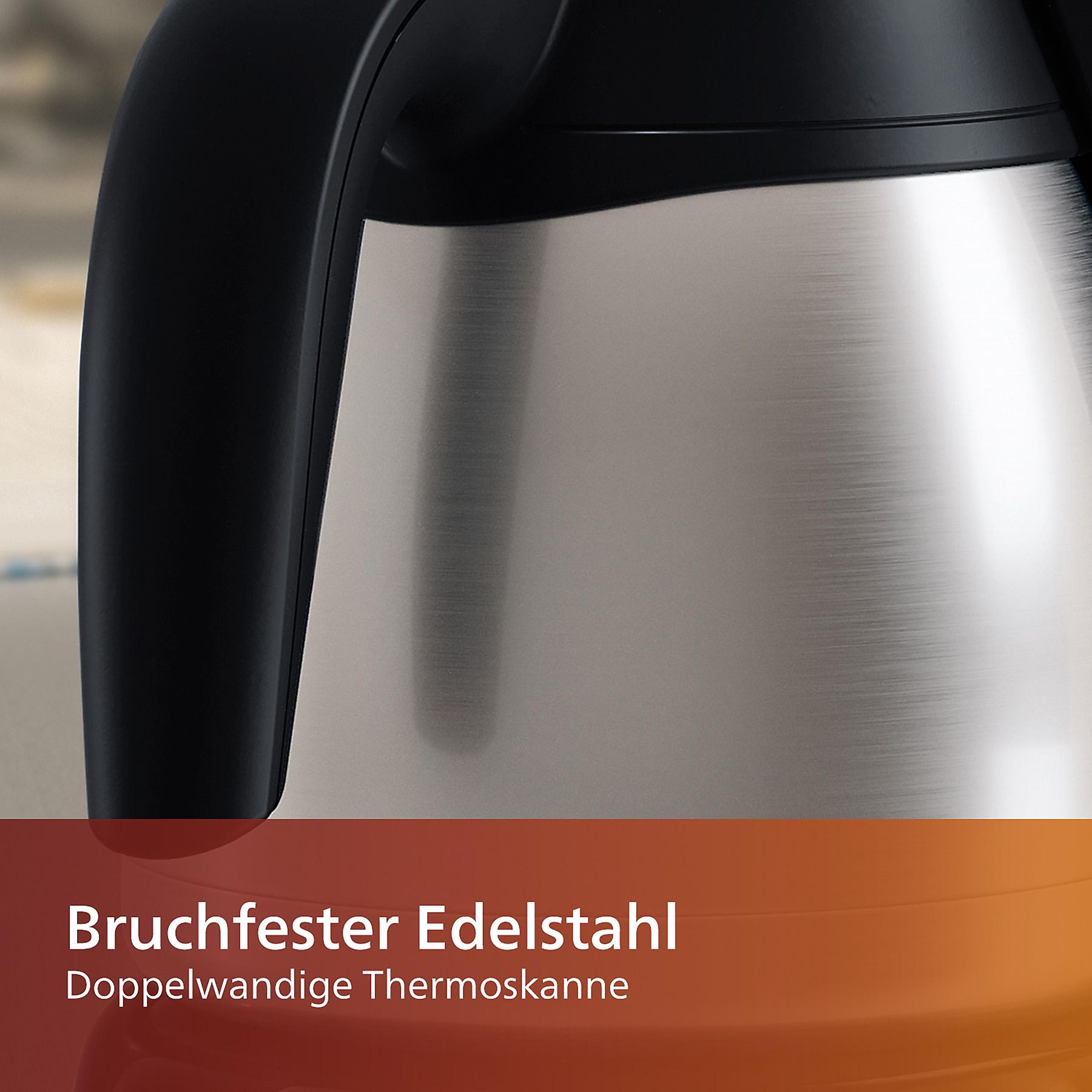PHILIPS HD7546/20 Café Gaia mit Thermokanne aus Edelstahl, 1,2 Liter, 1000 Watt, Kaffeemaschine Schwarz/Silber