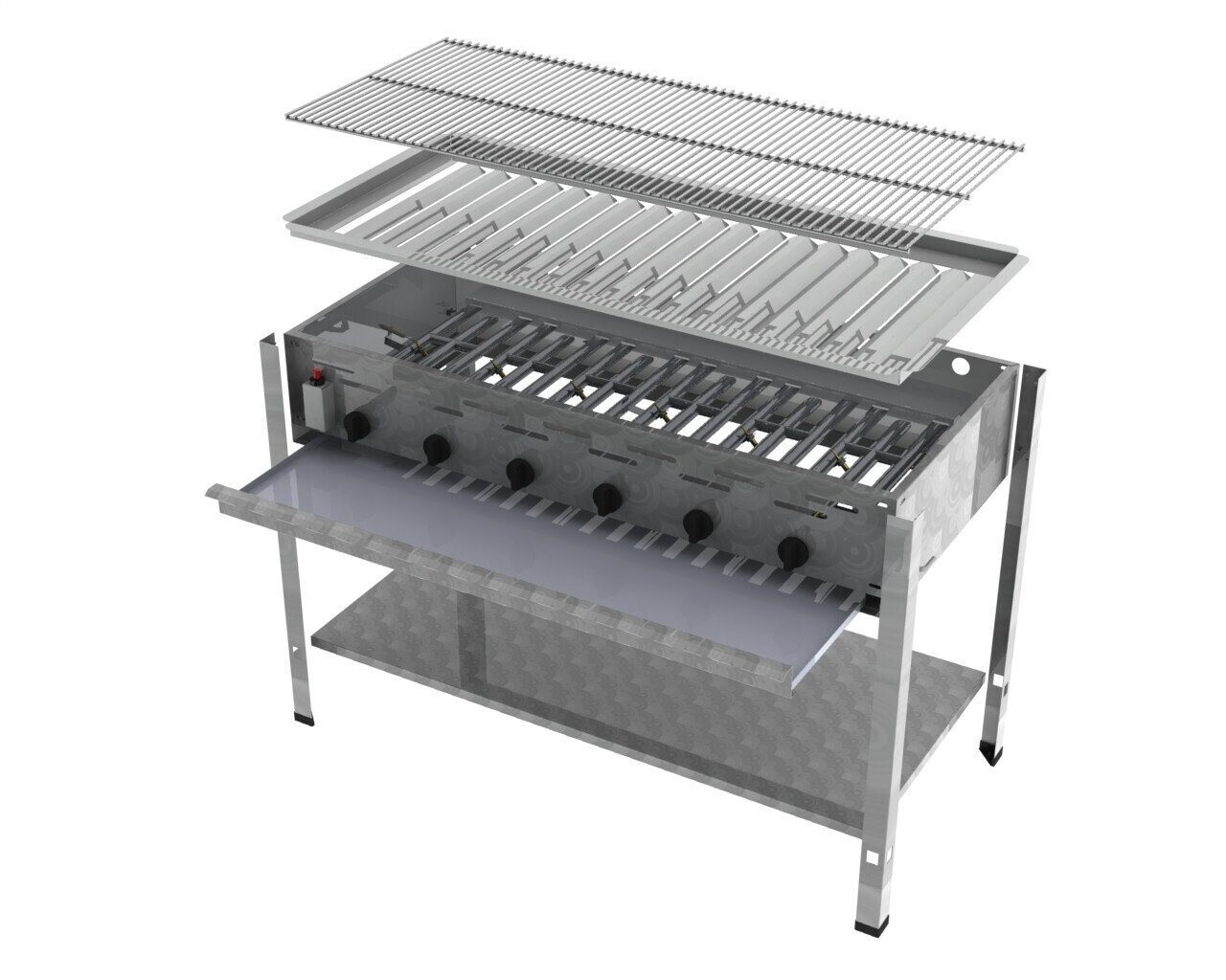 ChattenGlut Professional Gastrobräter 6-flammig Standgerät 22,0kW und Rost - silber 67598308
