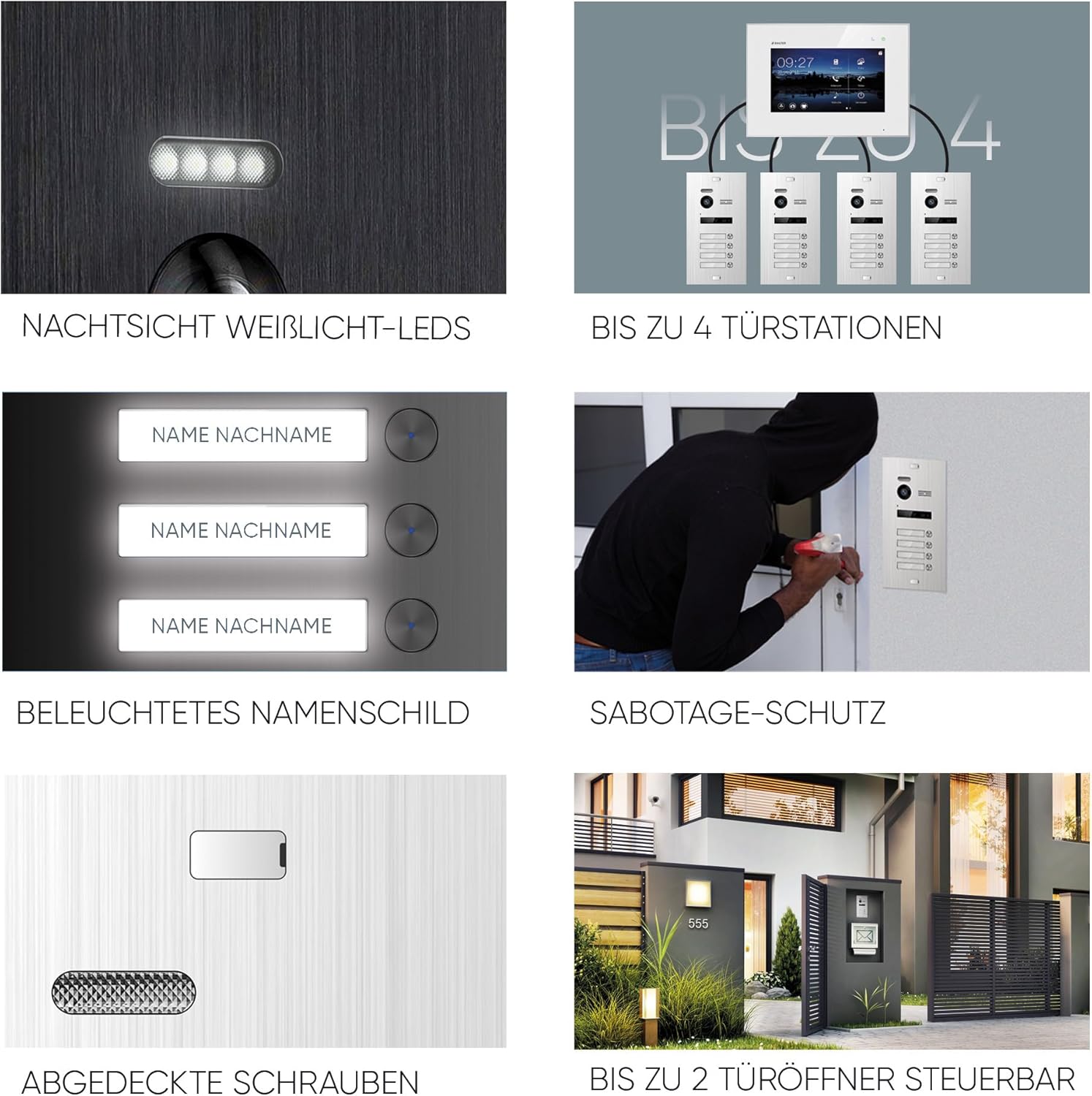 GOLIATH AV-BUS-116 Full HD Video Türsprechanlage 1 Familienhaus Set, 2 x Touchscreen Monitore