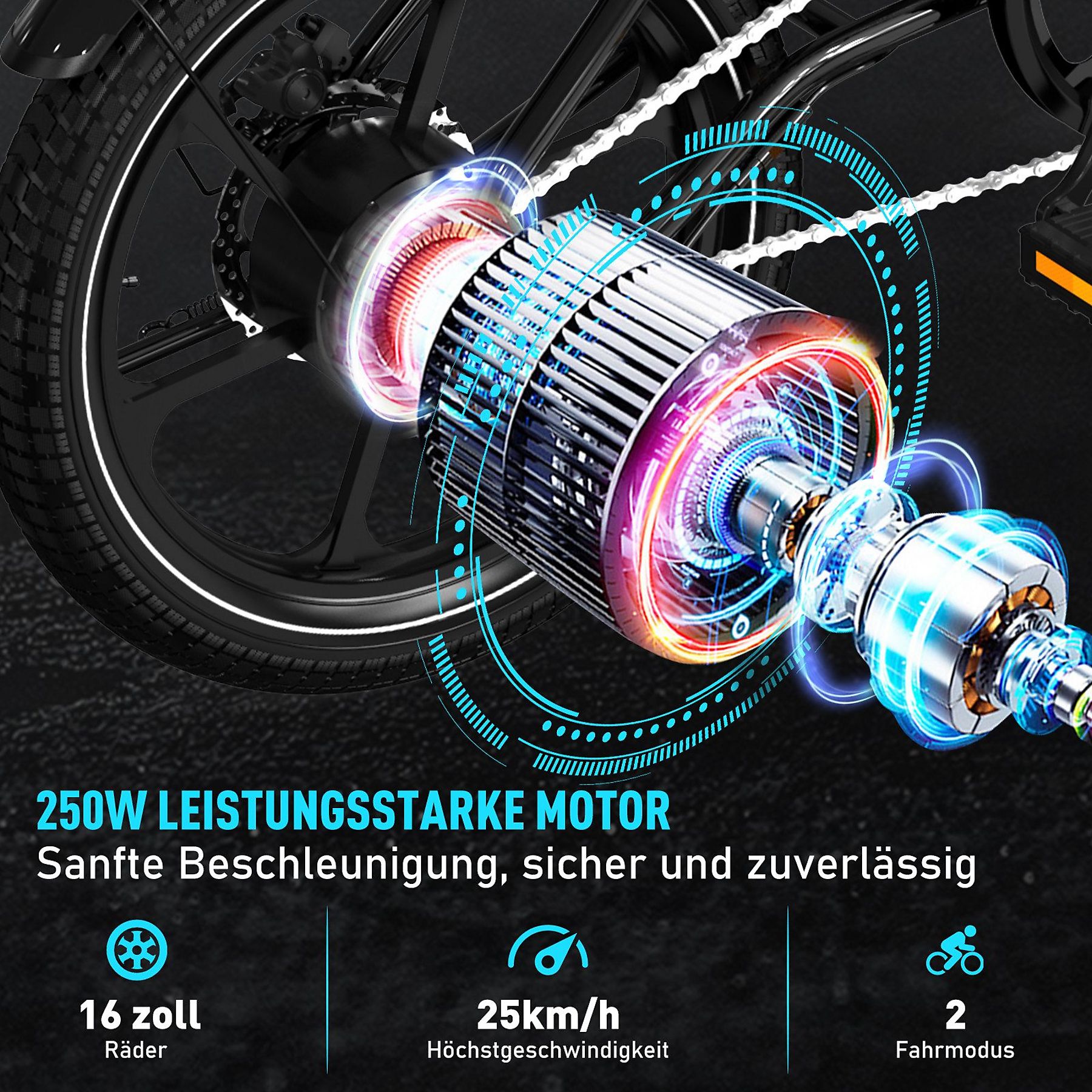 HITWAY BK35S Kompakt-/Faltrad (Laufradgröße: 16 Zoll, Unisex-Rad, 324Wh, schwarz)