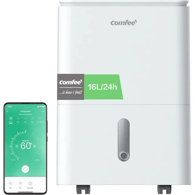 comfee Luftentfeuchter »»Easy Dry 16« geeignet für Räume mit bis zu 32 m²«, Entfeuchtung 16 l/Tag, mit Trocknermodus, App -und Sprachsteuerung