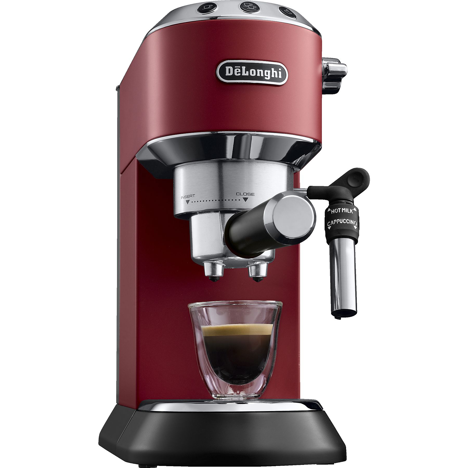 DELONGHI Dedica Style EC685.R - Professionelle Milchaufschäumung und schmales Design, Siebträger Espressomaschine Rot Matt