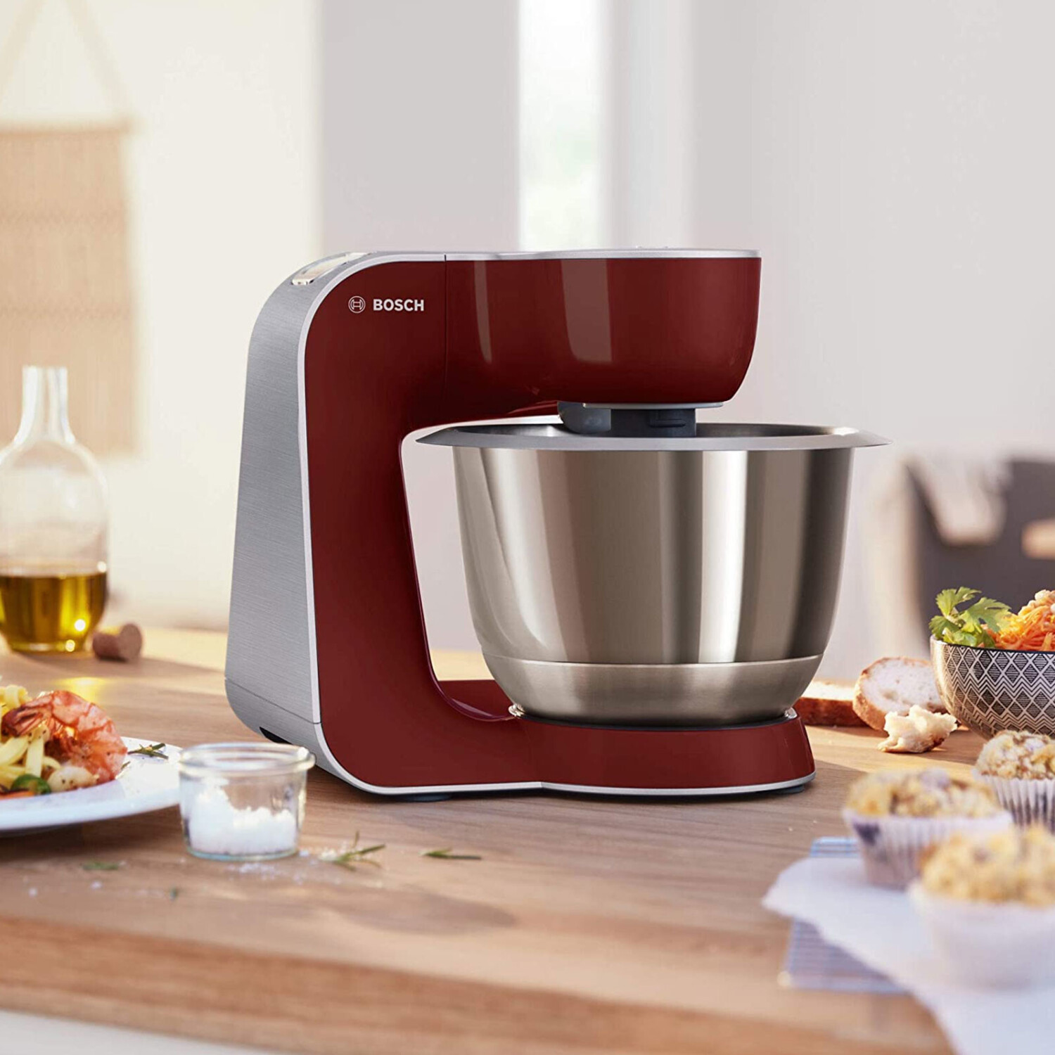 Bosch MUM5 1000 W Edelstahl gebürstet MUM58CR60 rot