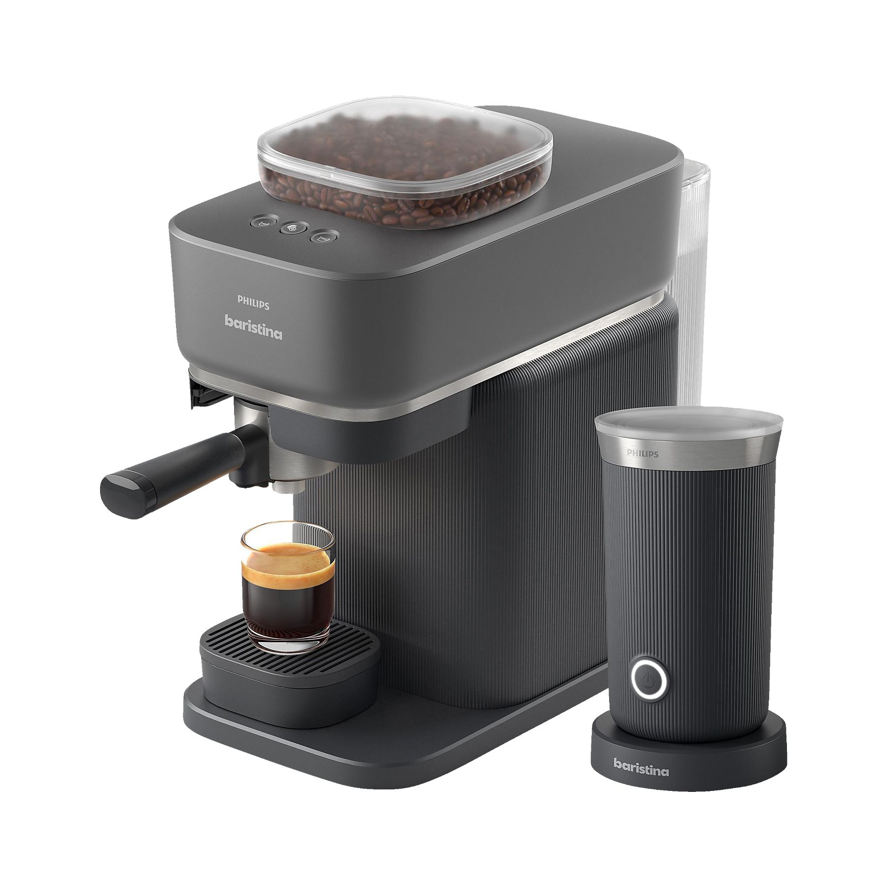PHILIPS BAR303/60 Baristina + Milchaufschäumer BAR311/60 Espressomaschine Schwarzgrau
