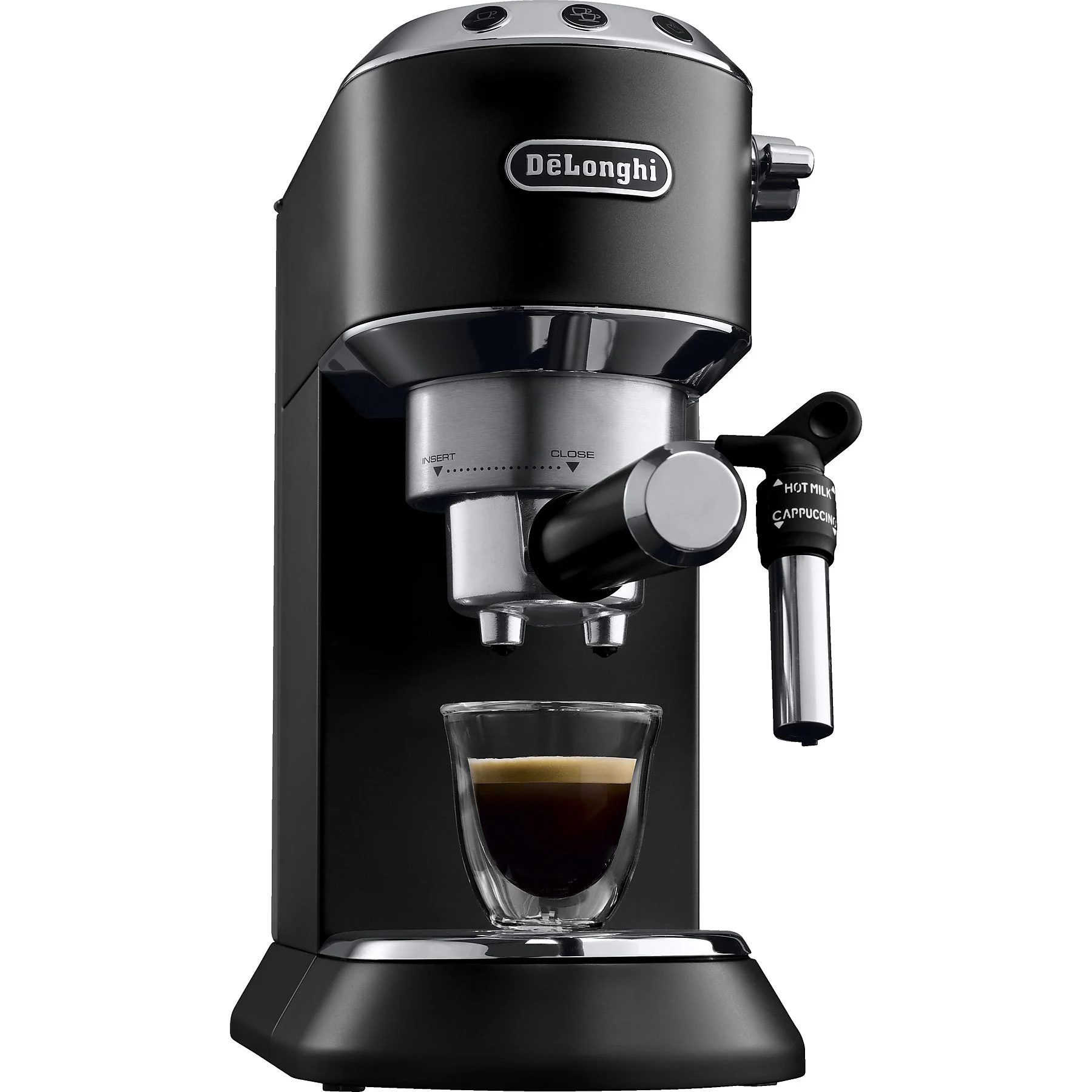 DELONGHI Dedica Style EC685.BK - Professionelle Milchaufschäumung und schmales Design, Siebträger Espressomaschine Schwarz Matt