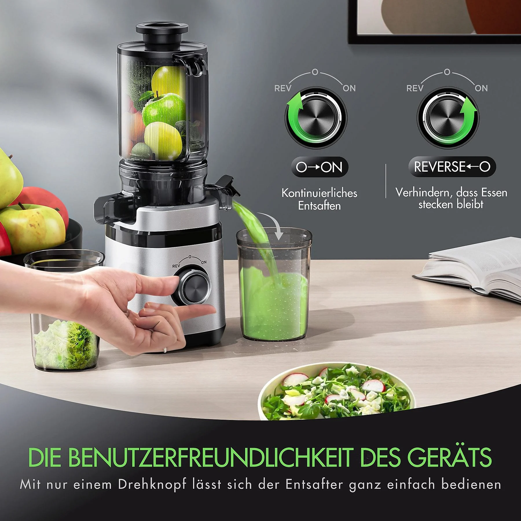 MSOVAEU 1.8L Slow Juicer mit 2 Gläsern Entsafter, Silber
