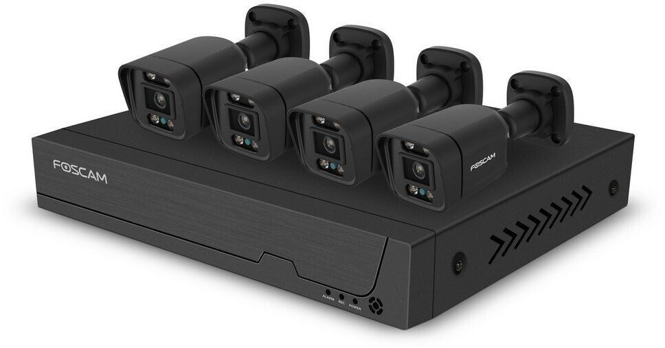 Foscam LAN IP-Überwachungskamera-Set 8-Kanal mit 4 Kameras 3840 x 2160 Pixel (FNA108E-B4-2T black)