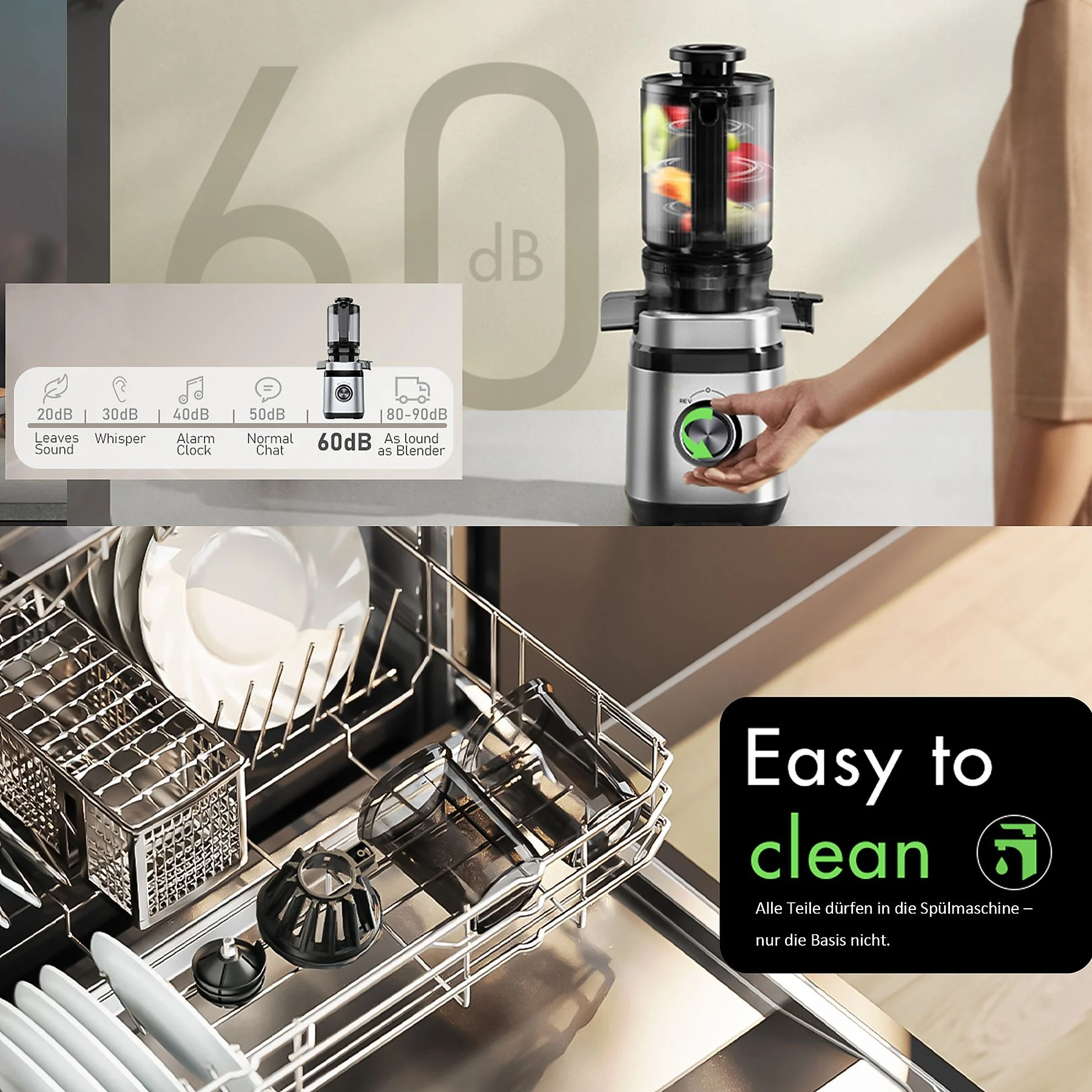 MSOVAEU 1.8L Slow Juicer mit 2 Gläsern Entsafter, Silber