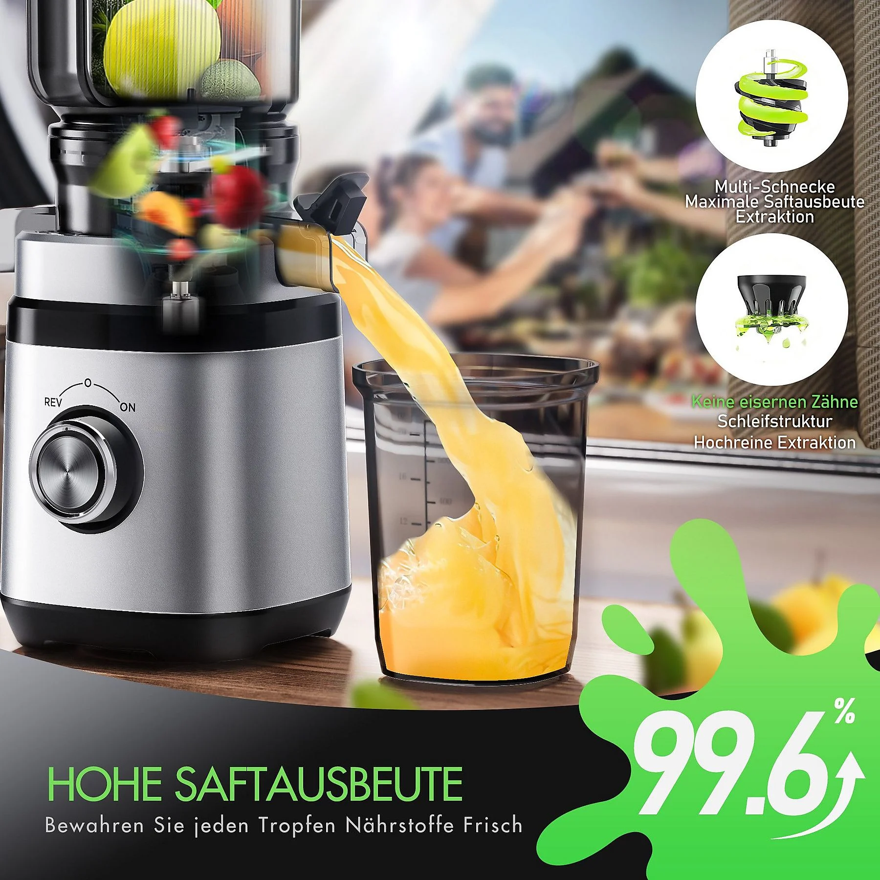 MSOVAEU 1.8L Slow Juicer mit 2 Gläsern Entsafter, Silber