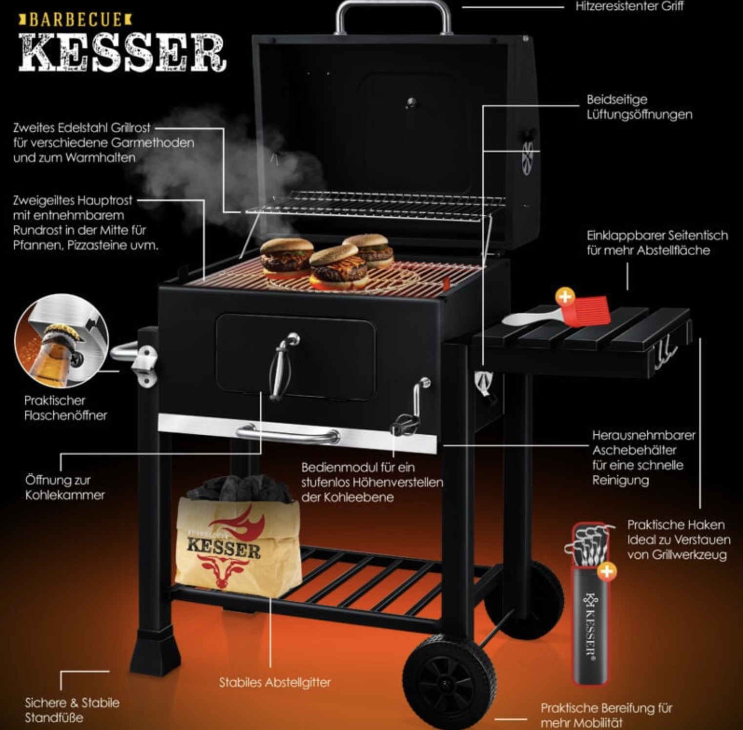 Kesser Holzkohlegrill schwarz