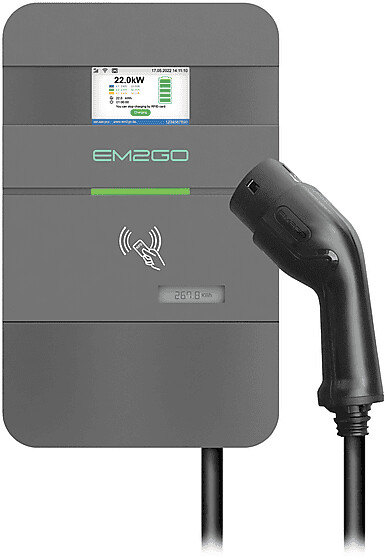 EM2GO AC Wallbox Pro Power 22kW 7.5m Typ 2 Kabel LAN/WLAN/4G/RS485/RFID/OCPP/ModBus/MID +Backend