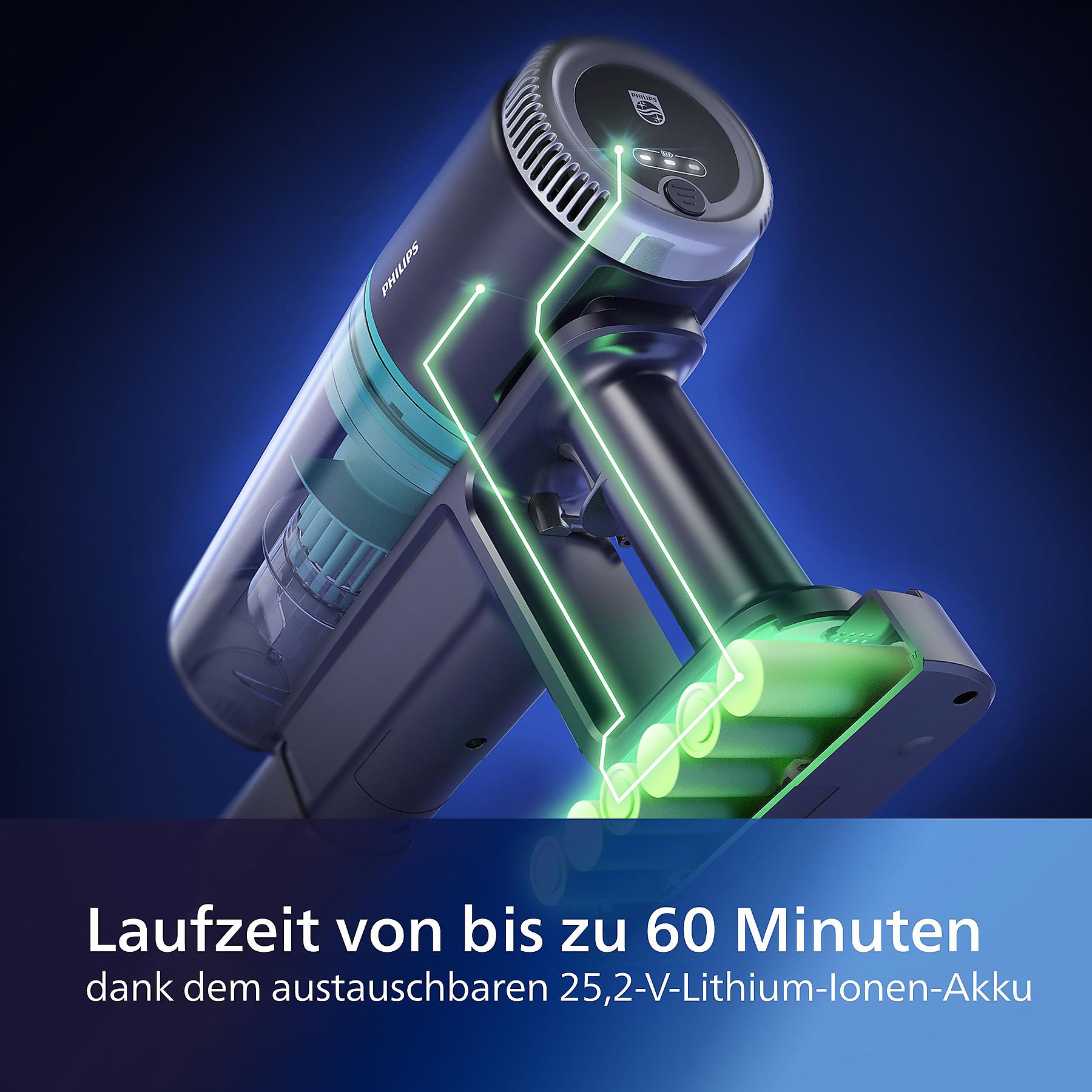 PHILIPS XC3031/01 3000 Series Laufzeit bis zu 60 Min., kabellos, Akkusauger, Stielsauger, Akkubetrieb, 25,2 Volt 43 Basierend auf 43 Bewertungen  Art.-Nr. 2891108  PHILIPS