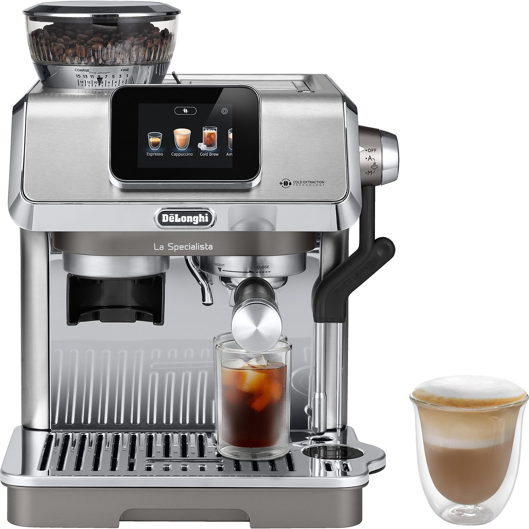 DELONGHI La Specialista Touch EC9455.M - Steuerung per Touchscreen, 8 voreingestellte Kaffee-Rezepte, Cold Brew, Espressomaschine Edelstahl/Schwarz