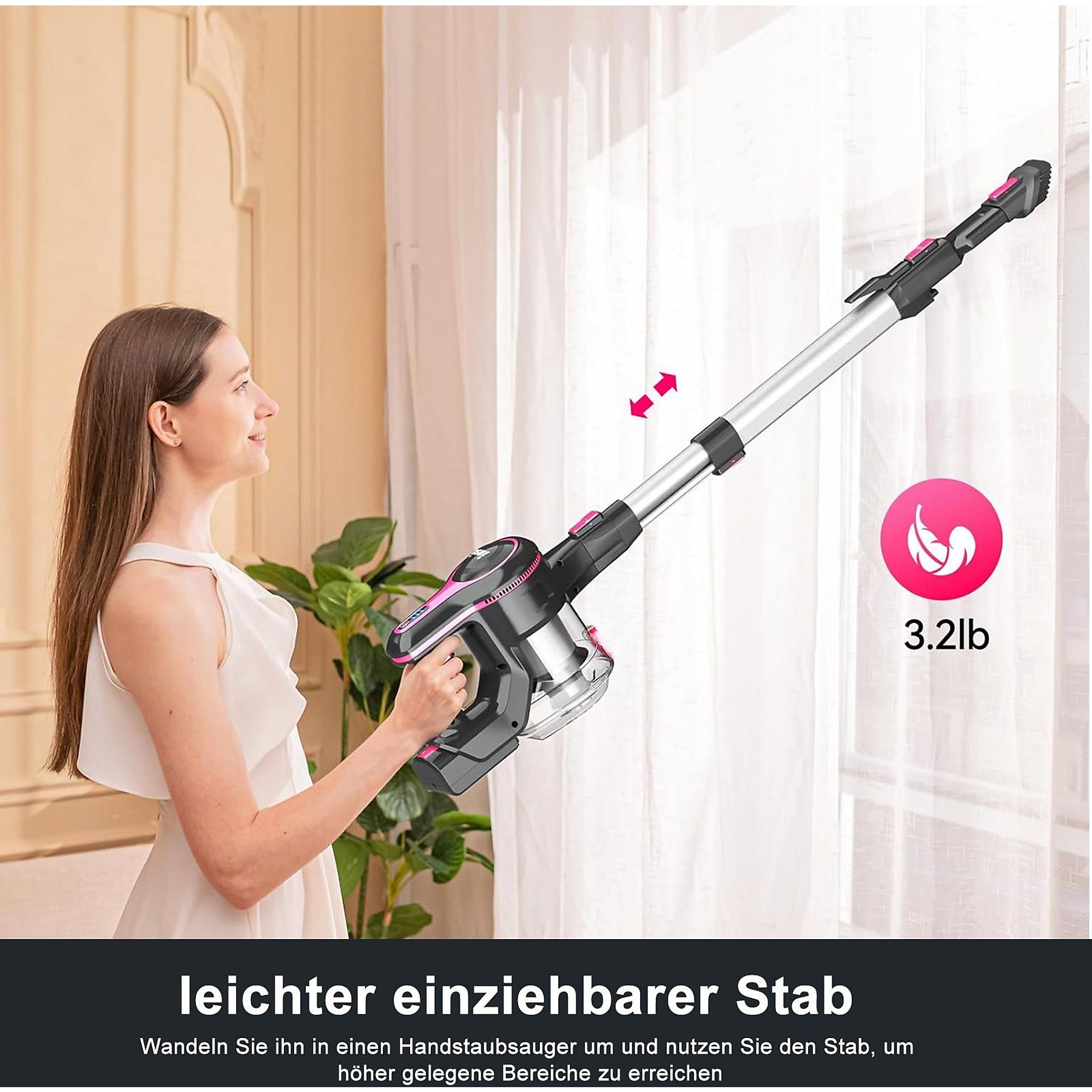 INSE N5-ROSE， Laufzeit bis zu 55 Min., Stielsauger, Akkubetrieb, Akku-Stielstaubsauger, maximale Leistung: 260 Watt, GOLD)