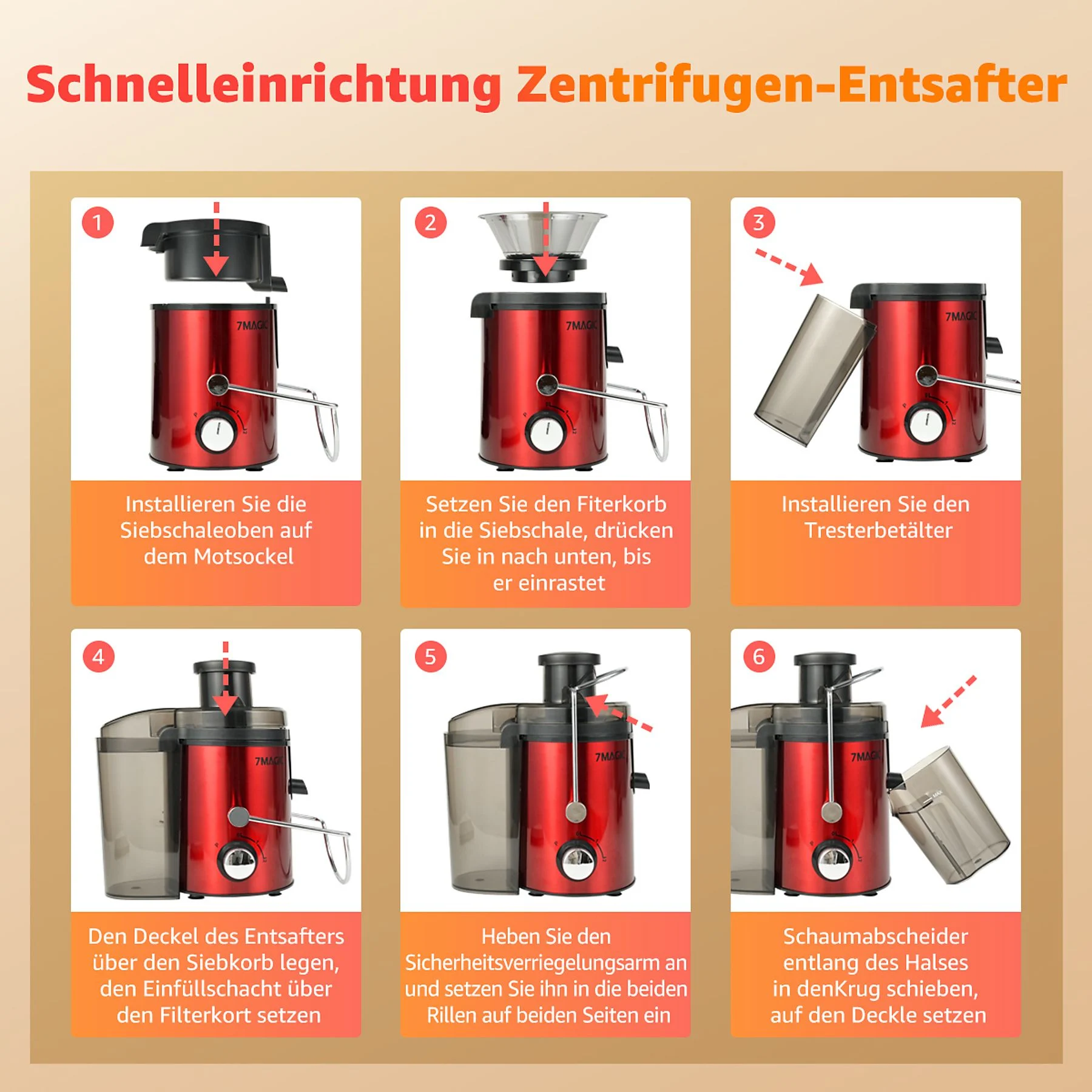 7MAGIC LH618 Entsafter elektrische Saftpresse Edelstahl 1000ML Presse Obstpresse DHL Entsafter, Rot