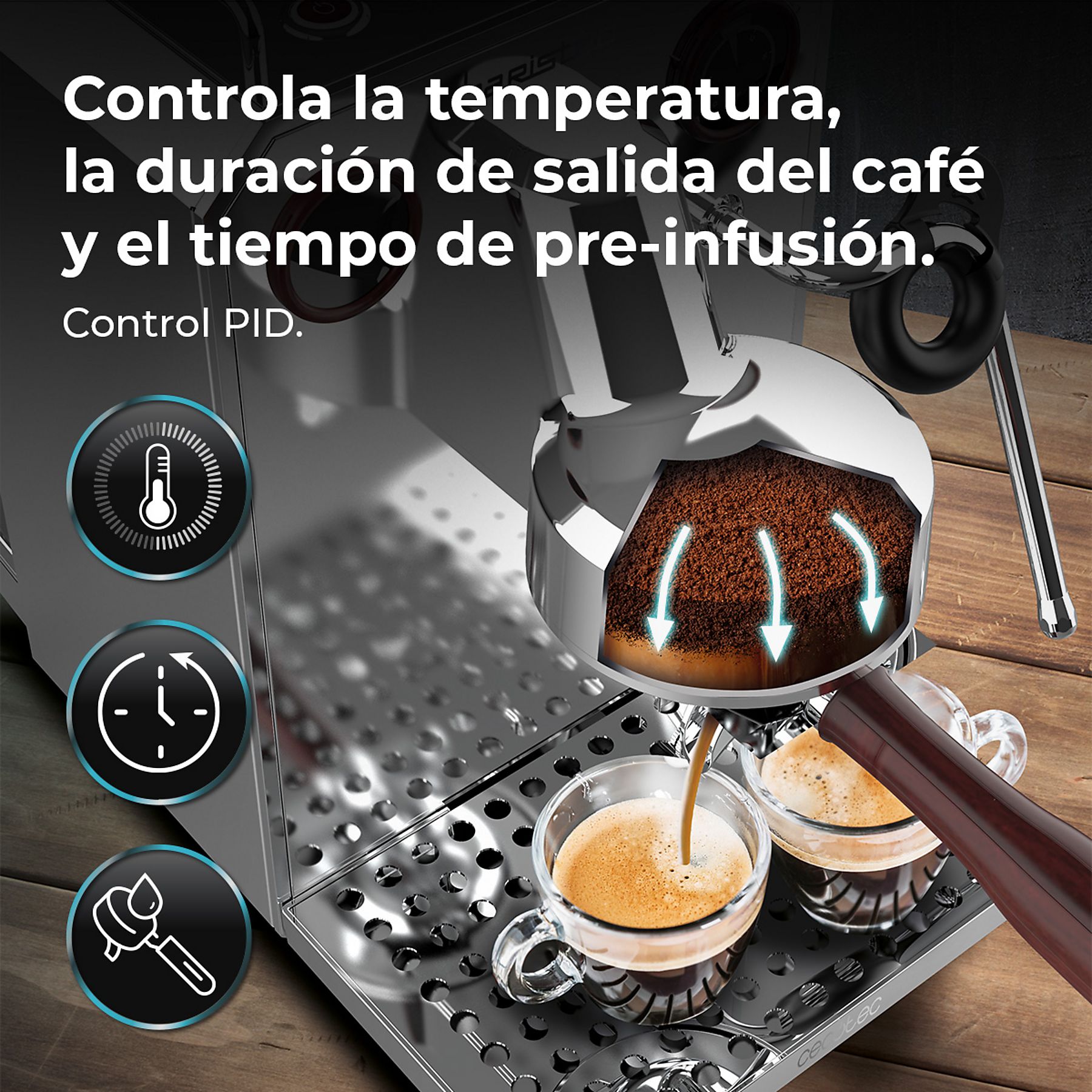 CECOTEC Baristeo Intima: Stilvolle schwarze Kaffeemaschine für Dein Zuhause Espressomaschine Edelstahl