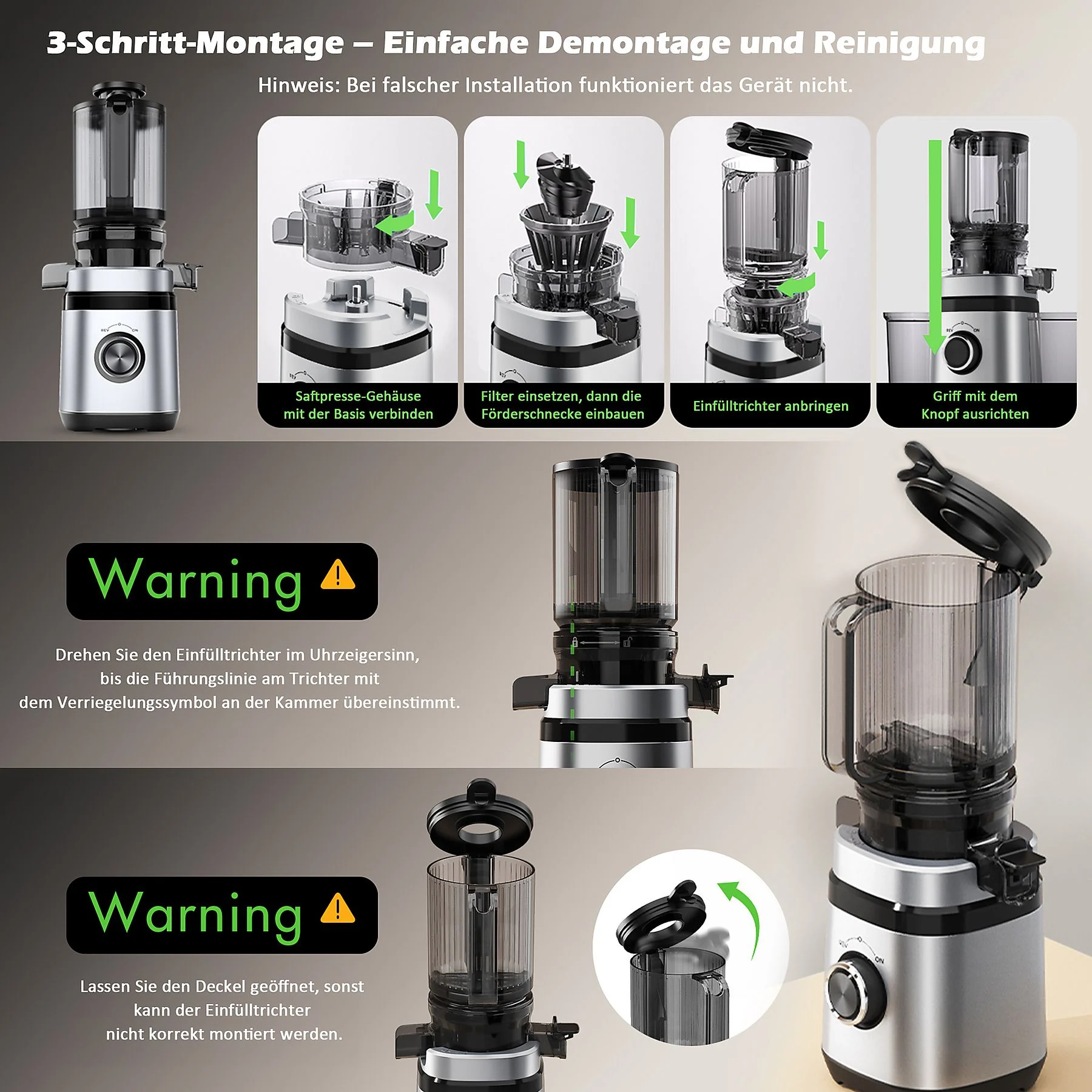 MSOVAEU 1.8L Slow Juicer mit 2 Gläsern Entsafter, Silber