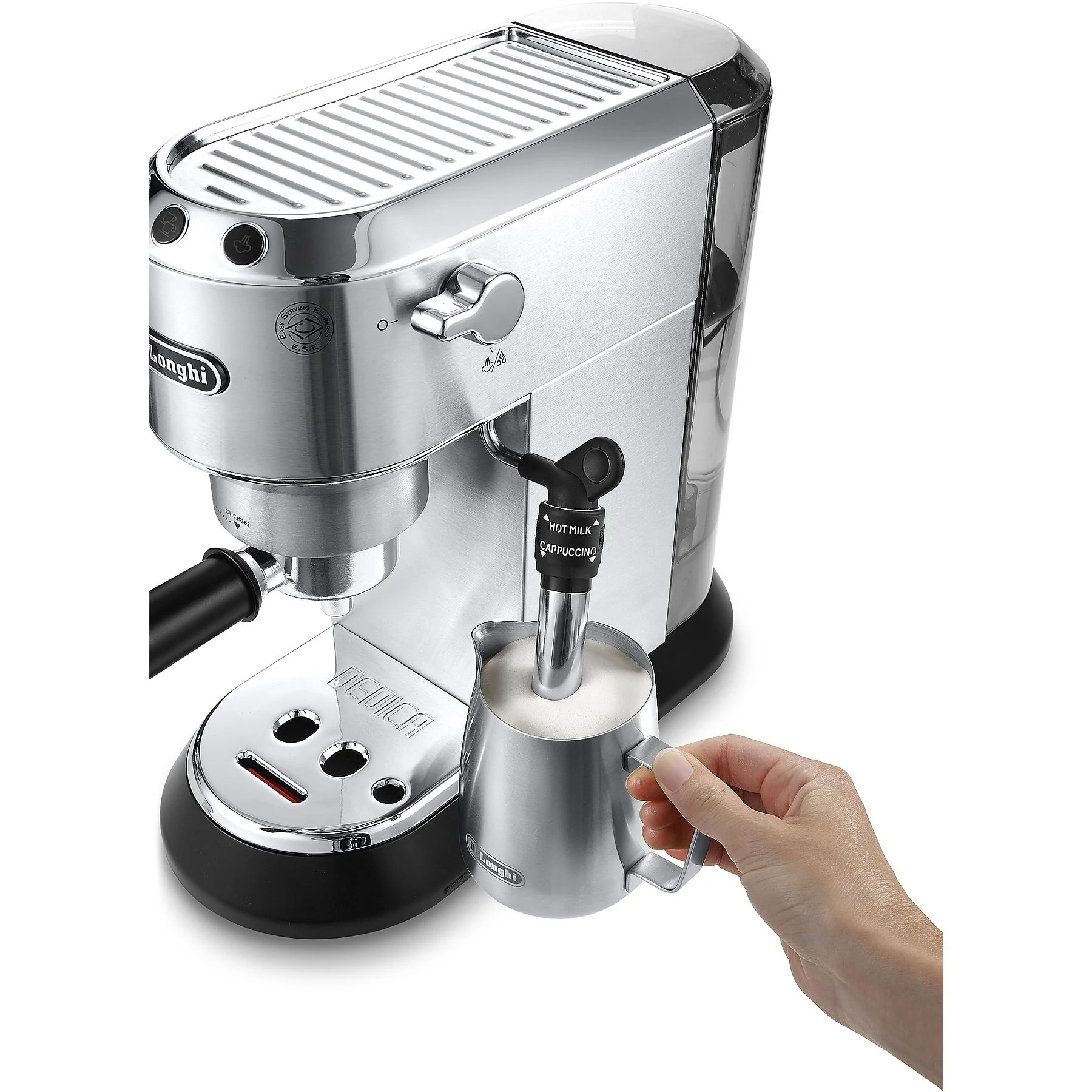 DELONGHI Dedica Style EC685.M - Professionelle Milchaufschäumung und schmales Design, Siebträger Espressomaschine Silber Matt