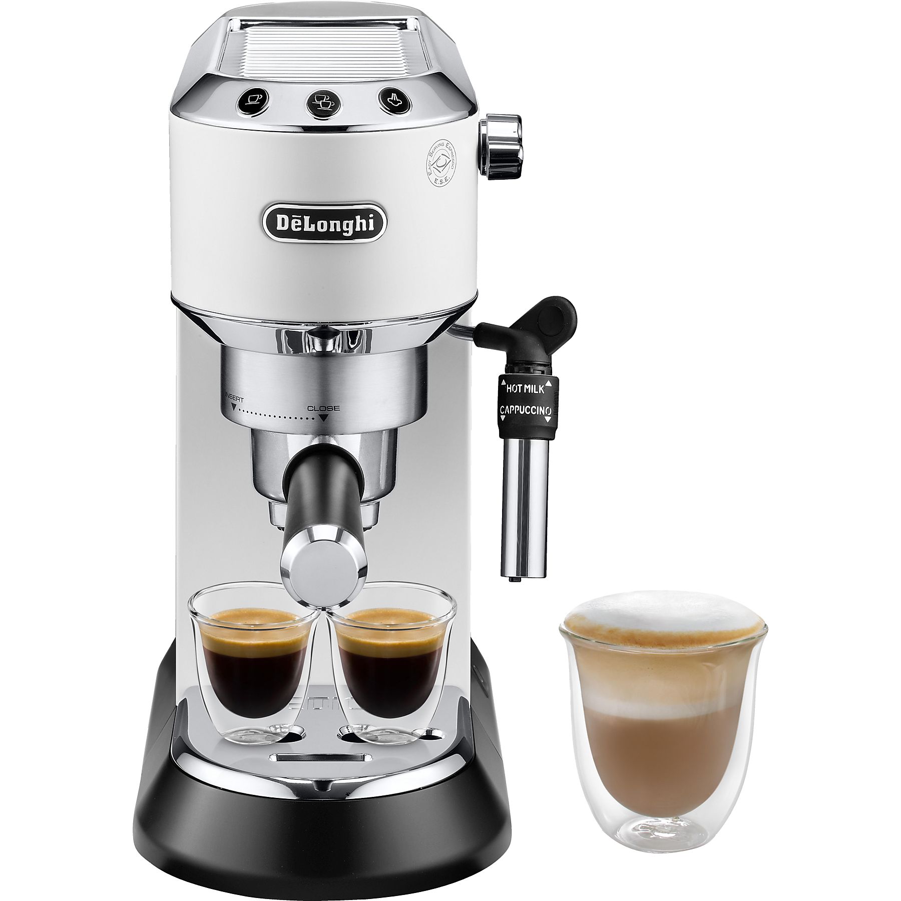 DELONGHI Dedica Style EC685.W - Professionelle Milchaufschäumung und schmales Design, Siebträger Espressomaschine Weiß Matt