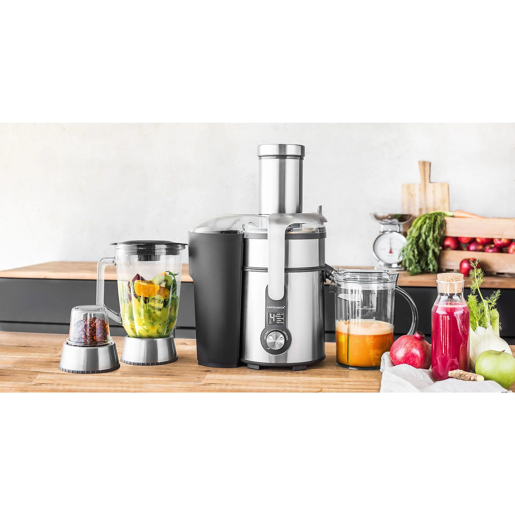 GASTROBACK 40153 Design Multijuicer Digital Pro Entsafter 1300 Watt, Silber