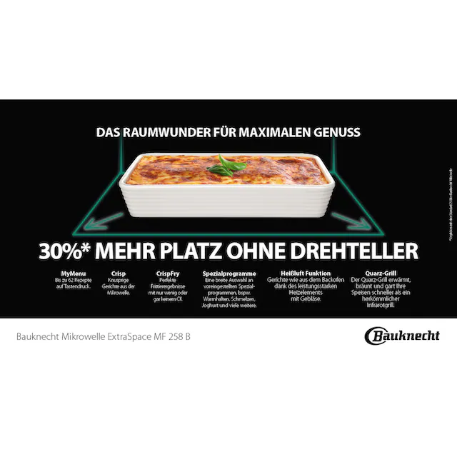 BAUKNECHT Mikrowelle »MF 258 B«, Grill-Mikrowelle-Heißluft, intelligente Technologie ohne Drehteller