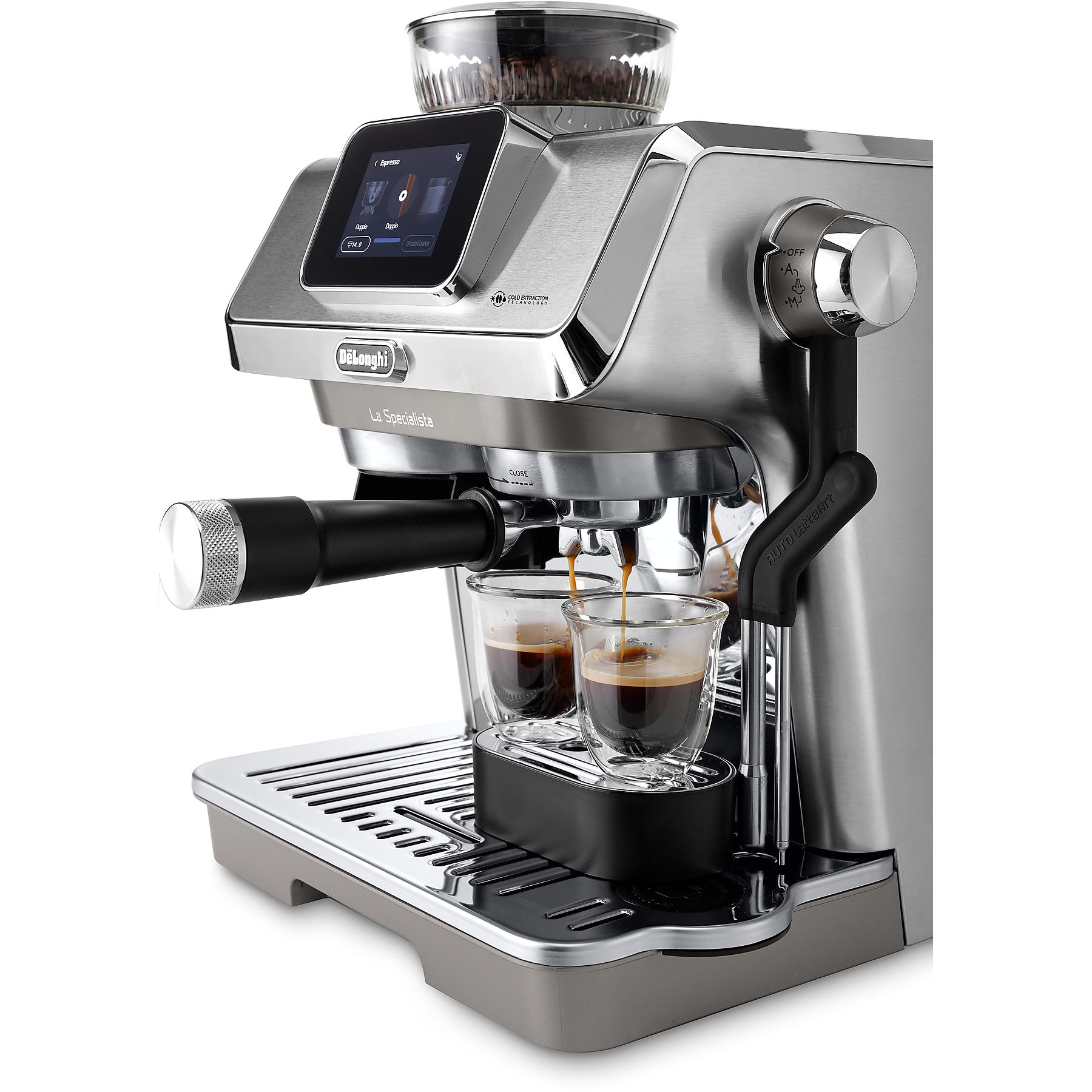 DELONGHI La Specialista Touch EC9455.M - Steuerung per Touchscreen, 8 voreingestellte Kaffee-Rezepte, Cold Brew, Espressomaschine Edelstahl/Schwarz