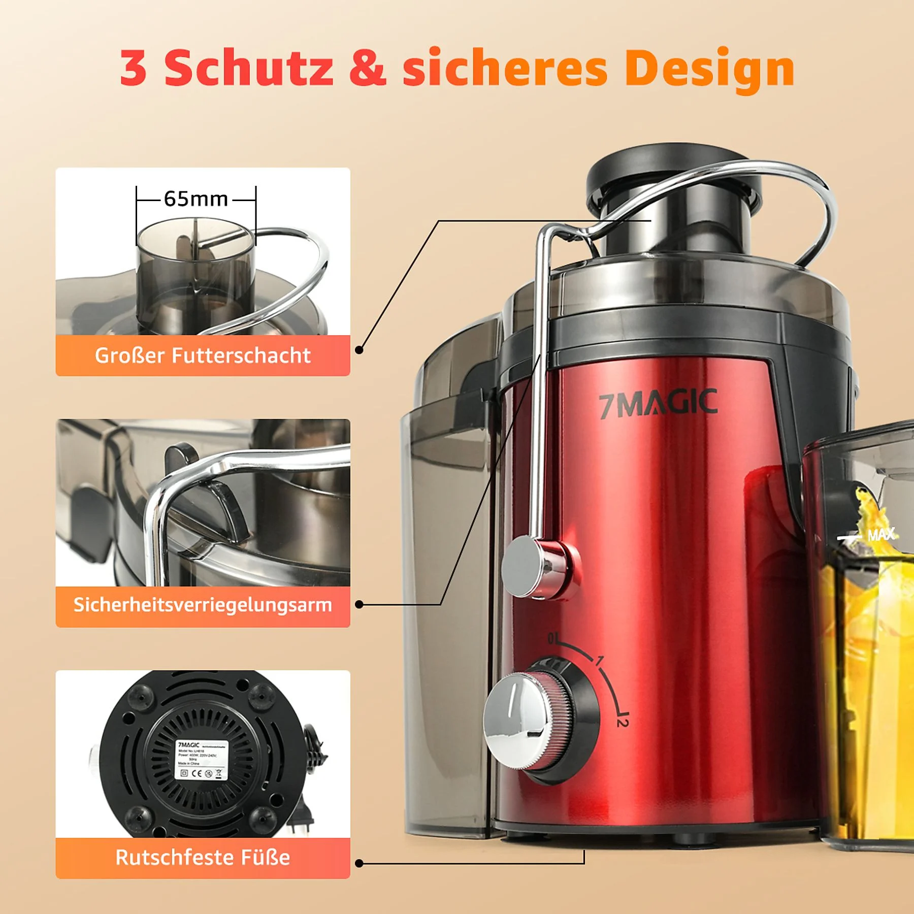 7MAGIC LH618 Entsafter elektrische Saftpresse Edelstahl 1000ML Presse Obstpresse DHL Entsafter, Rot