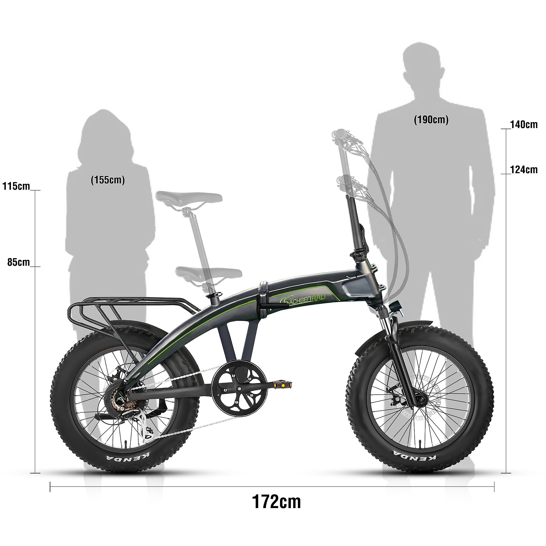 Sachsenrad E-Faltbike F6 Safari 20 "Fatbike Stvzo, 85nm Bafang Motor, interner Kabelelhrung E-Bike Grau
