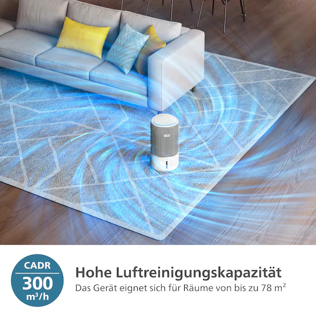 Philips Kombigerät Luftbefeuchter und -reiniger »AC3420/10 PureProtect Water 3400 Series, HEPA- und Aktivkohlefilter«, für 78 m² Räume, mit 300 m³/h CADR und 650 ml/h Befeuchtungsrate, WLAN, Air+ App