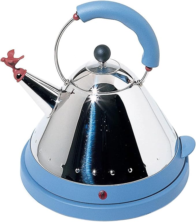 Alessi MG32AZ – Elektrischer Wasserkocher 1,5 l aus Edelstahl mit hellblauem Kunststoffakzent