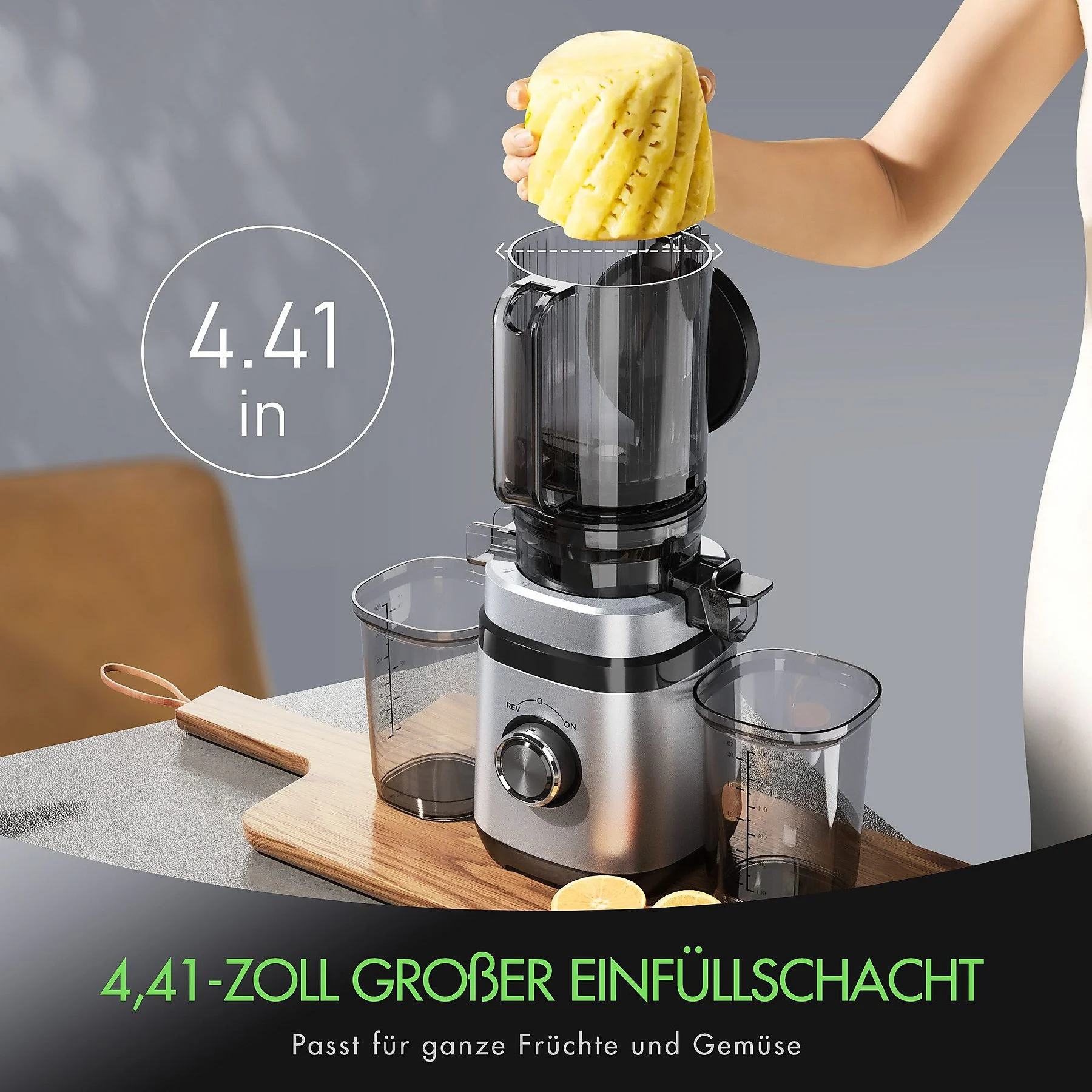 MSOVAEU 1.8L Slow Juicer mit 2 Gläsern Entsafter, Silber
