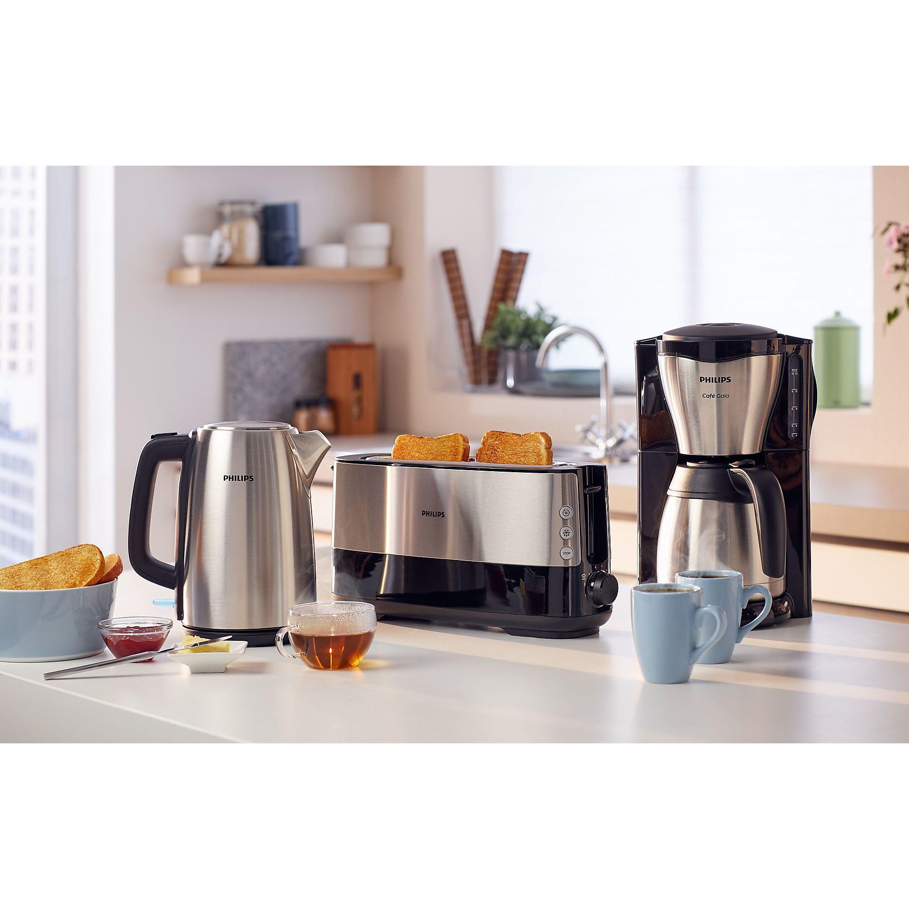 PHILIPS HD7546/20 Café Gaia mit Thermokanne aus Edelstahl, 1,2 Liter, 1000 Watt, Kaffeemaschine Schwarz/Silber
