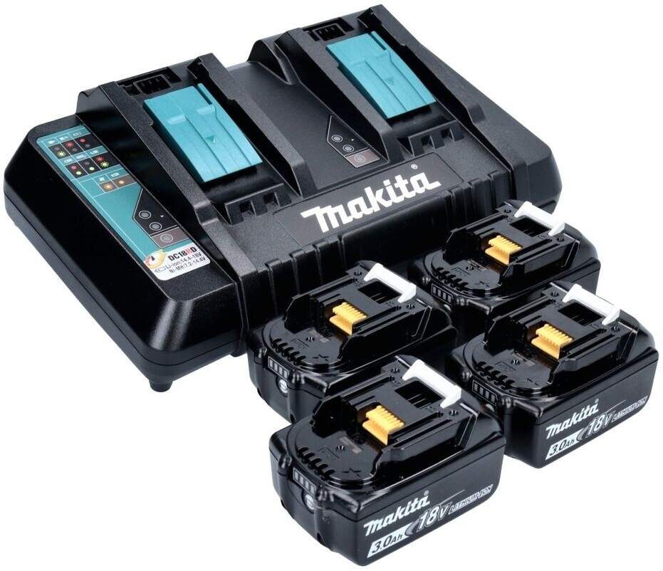 Makita DHW 080 PF4K Akku Druckreiniger 36 V ( 2x 18 V ) 80 bar 380 l/h Brushless + 4x Akku 3,0 Ah + Doppelladegerät
