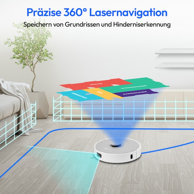 Medion® Saugroboter »mit Wischfunktion und Absaugsatation X42 SW+, 240min Laufzeit«, 8.000 Pa Saugleistung, Teppicherkennung, Lasernavigation