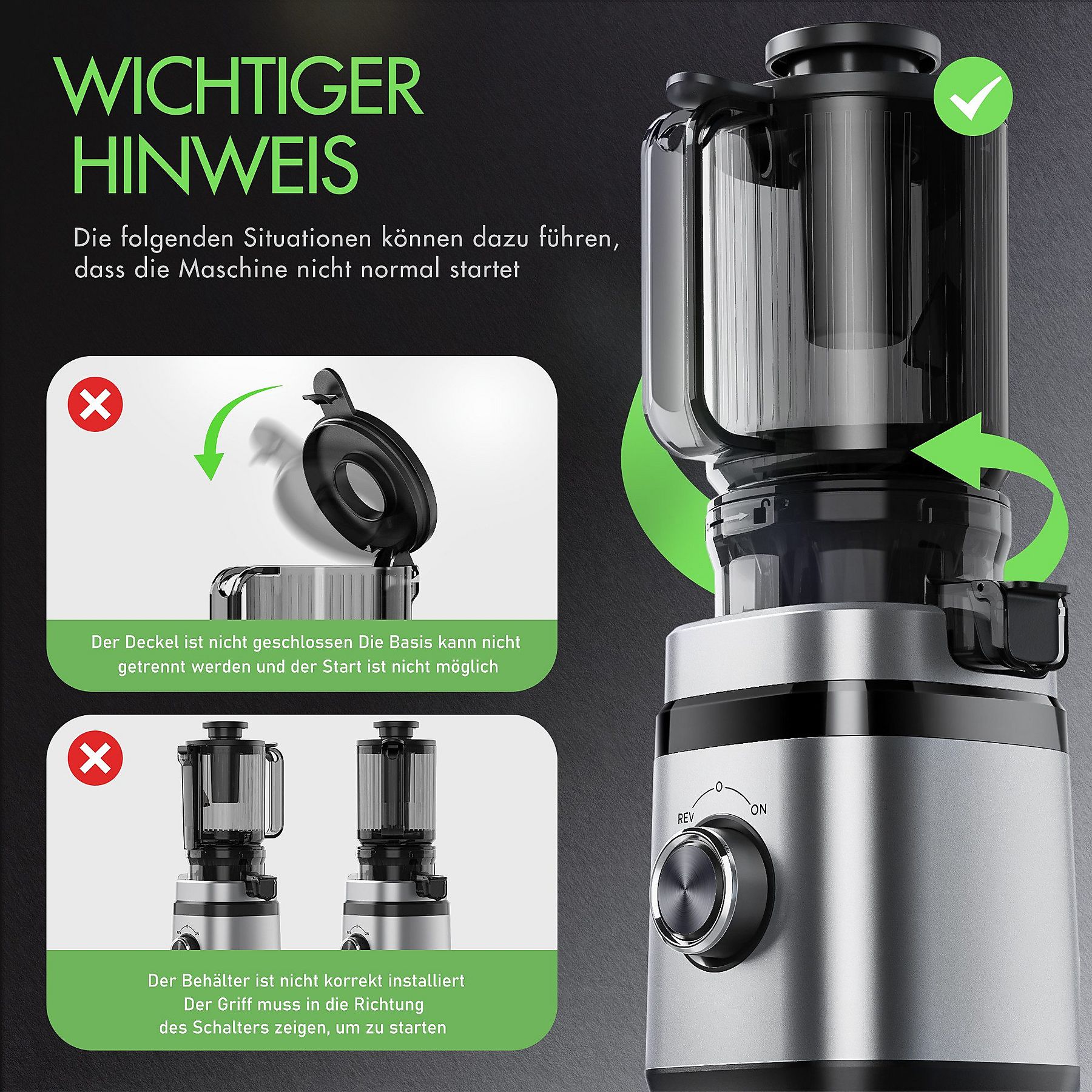 MSOVAEU 1.8L Slow Juicer mit 2 Gläsern Entsafter, Silber