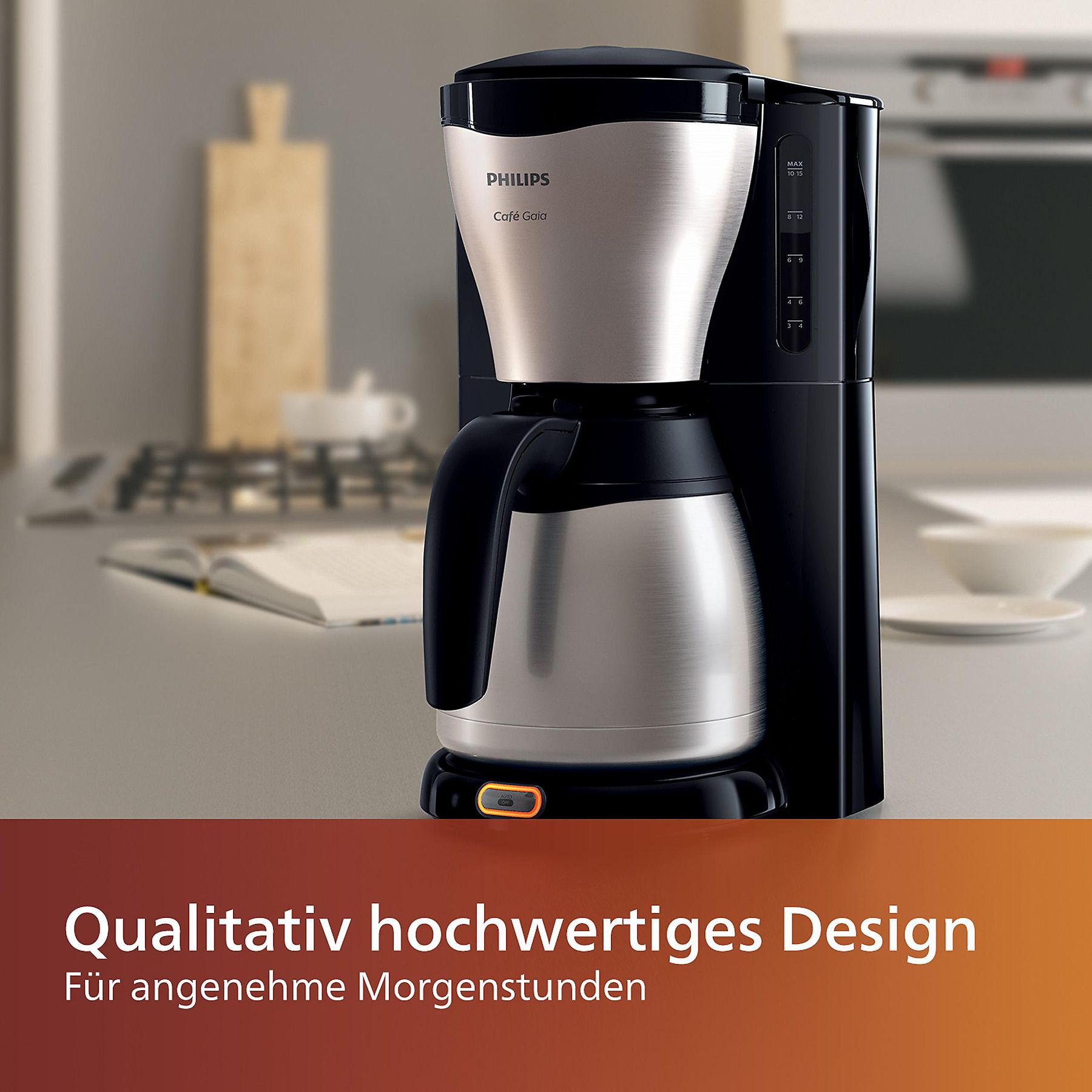 PHILIPS HD7546/20 Café Gaia mit Thermokanne aus Edelstahl, 1,2 Liter, 1000 Watt, Kaffeemaschine Schwarz/Silber