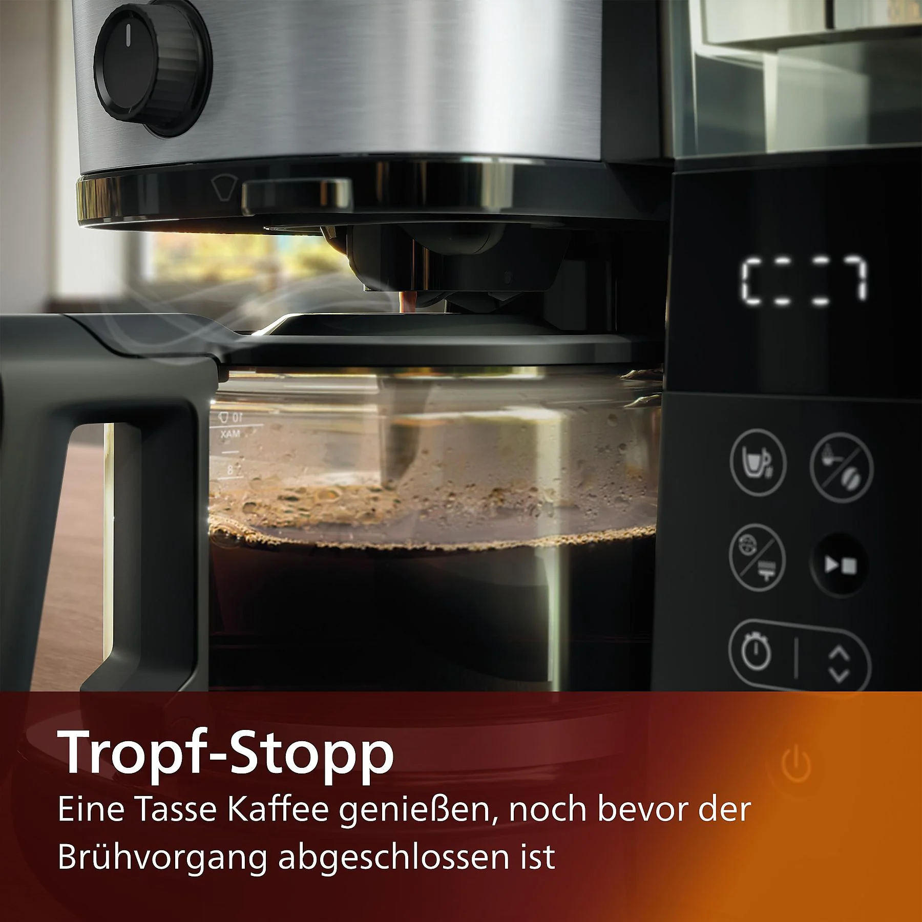 PHILIPS HD7888/01 All-in-1 Brew, mit Mahlwerk, Smart Dosierung und Kaffeebohnenbehälter, mit Glaskanne, 1,25 Liter, 1000 Watt Kaffeemaschine Schwarz/Silber