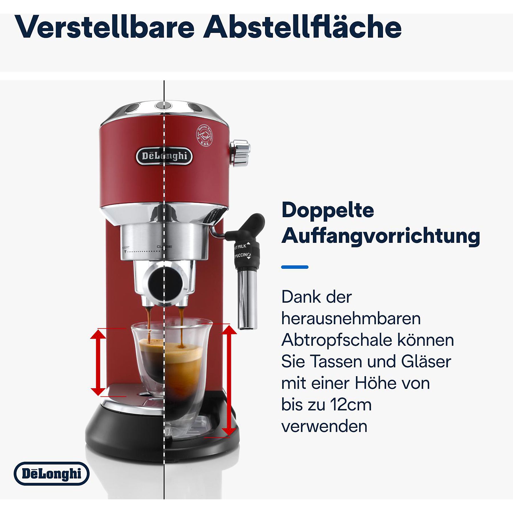 DELONGHI Dedica Style EC685.R - Professionelle Milchaufschäumung und schmales Design, Siebträger Espressomaschine Rot Matt