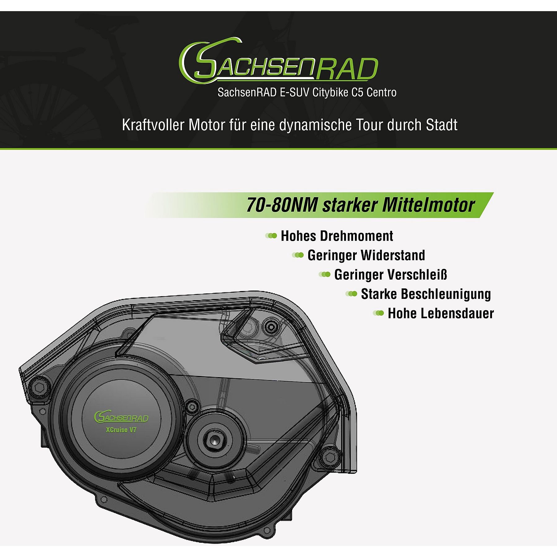 Sachsenrad E-Bikes E-SUV Citybike C5 Centro mit Alarmsystem schwarz