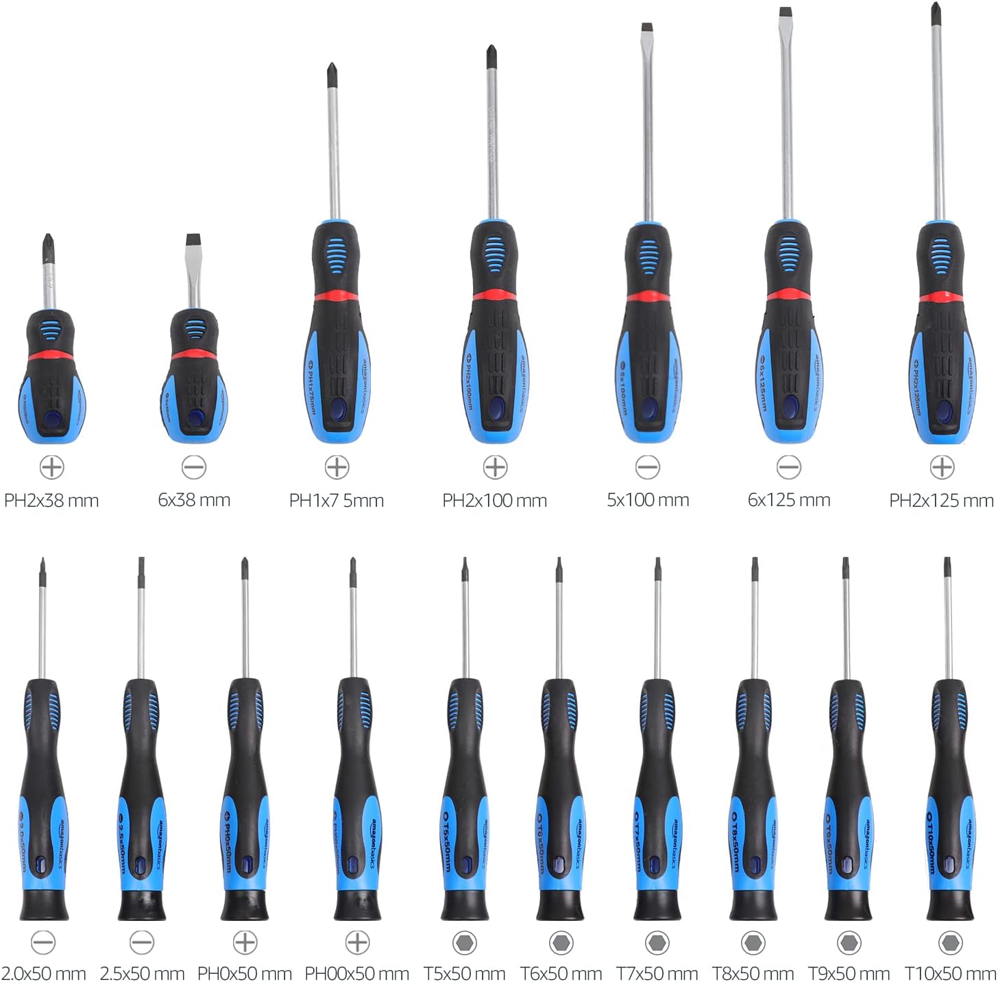 Amazon Basics 58 Piece Precision Slotted Phillips Torx Screwdriver Set - Black