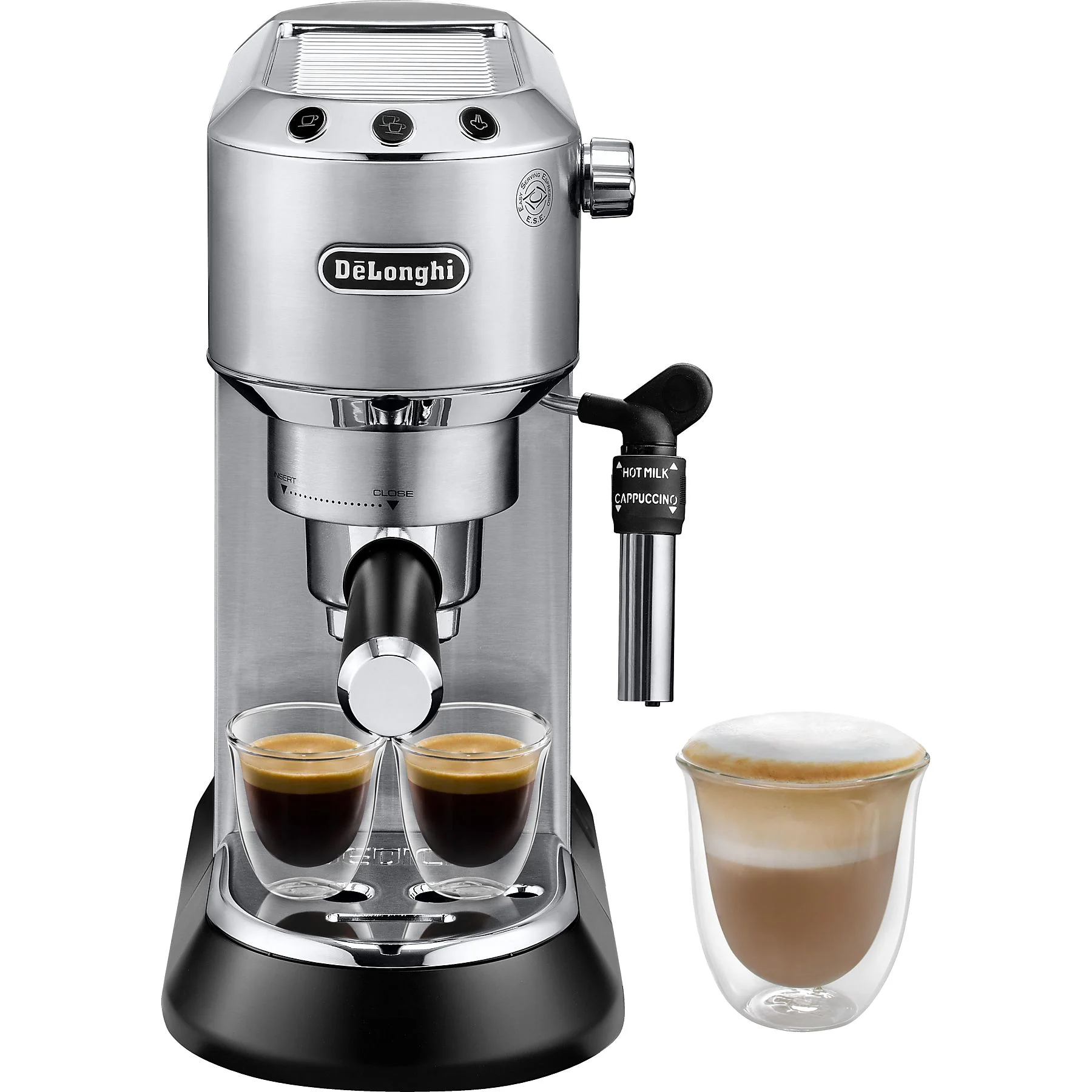 DELONGHI Dedica Style EC685.M - Professionelle Milchaufschäumung und schmales Design, Siebträger Espressomaschine Silber Matt