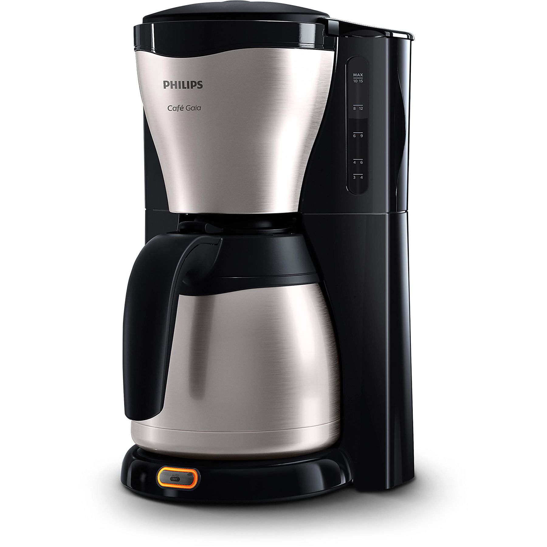 PHILIPS HD7546/20 Café Gaia mit Thermokanne aus Edelstahl, 1,2 Liter, 1000 Watt, Kaffeemaschine Schwarz/Silber