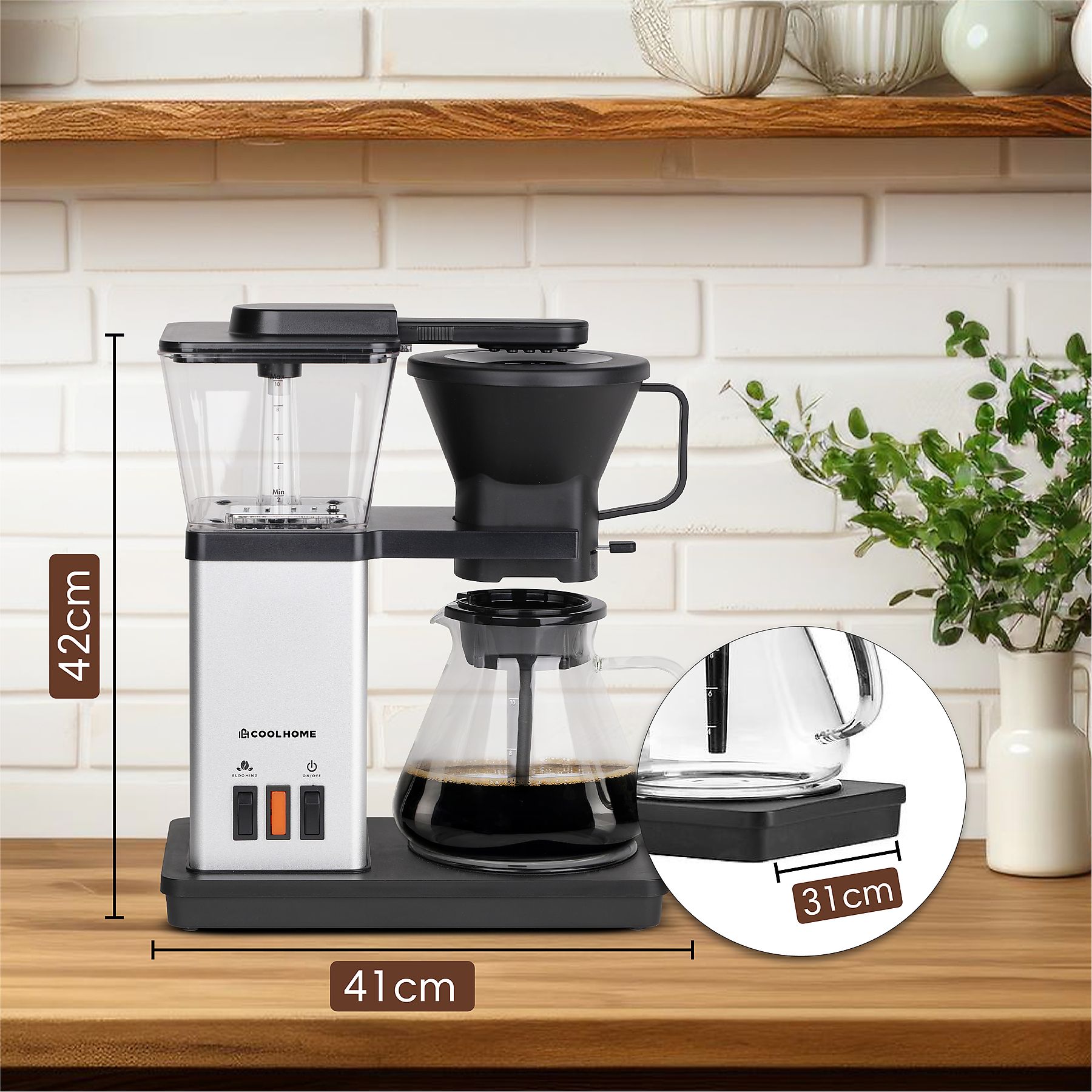 COOLHOME CoolHome MB23 Masterbrew Kaffeemaschine - Filterkaffeemaschine - Silber (Grau) Filterkaffeemaschine Grau
