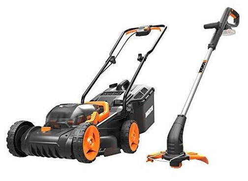 Worx WG927E Dual 20V Battery 34cm Cordless Lawn Mower & 18V (20V MAX) Cordless Grass Trimmer