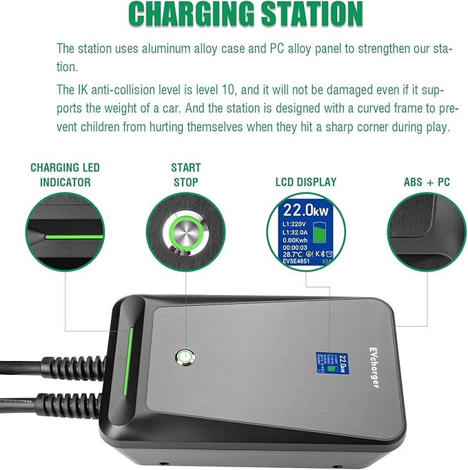 LEFANEV 32A/22KW Type 2 Wall Hanging Charging Station for Electric Vehicles