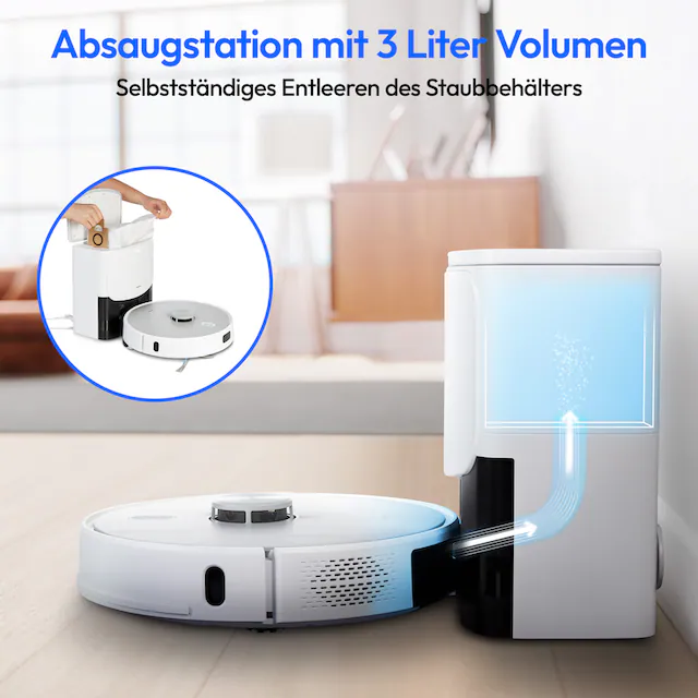 Medion® Saugroboter »mit Wischfunktion und Absaugsatation X42 SW+, 240min Laufzeit«, 8.000 Pa Saugleistung, Teppicherkennung, Lasernavigation