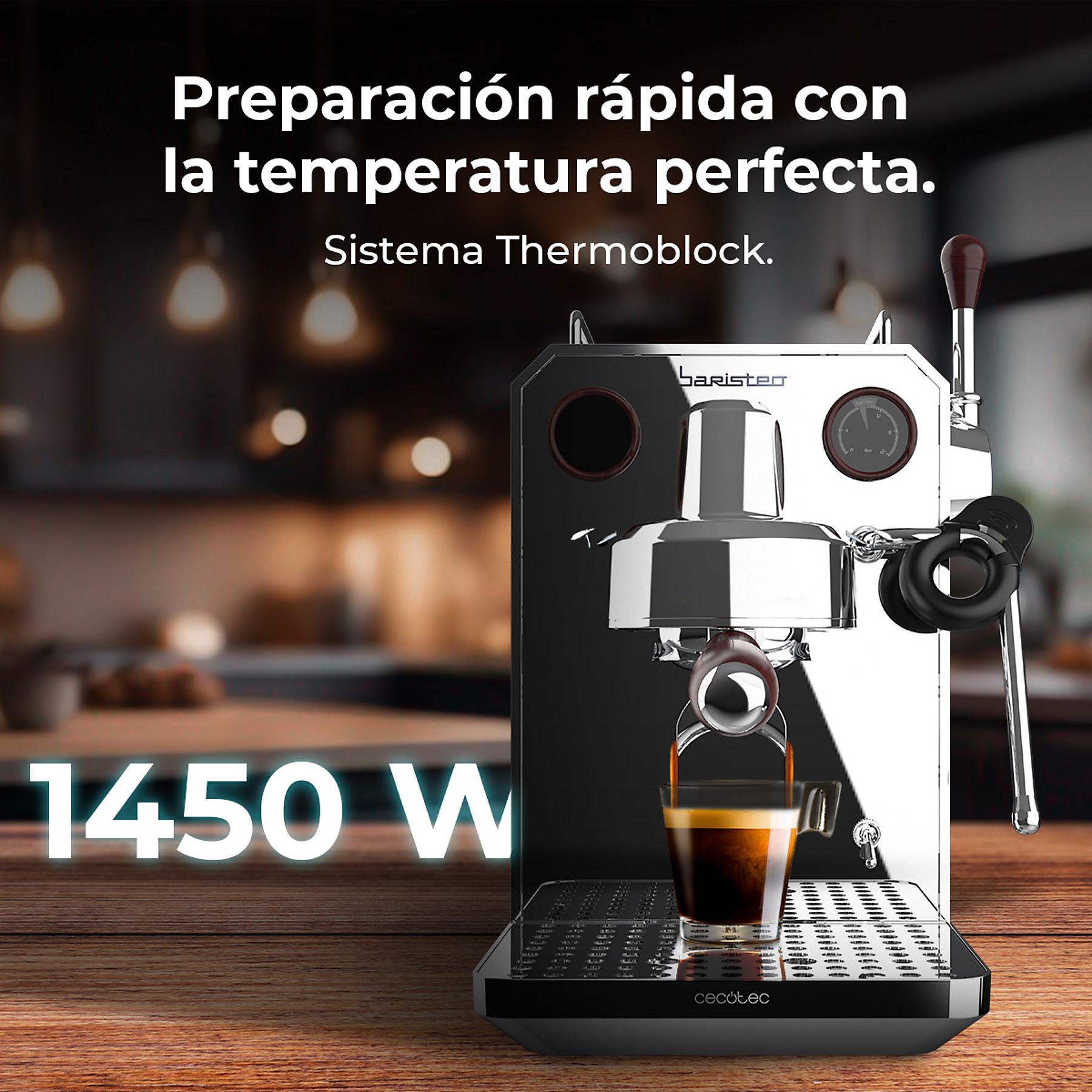 CECOTEC Baristeo Intima: Stilvolle schwarze Kaffeemaschine für Dein Zuhause Espressomaschine Edelstahl