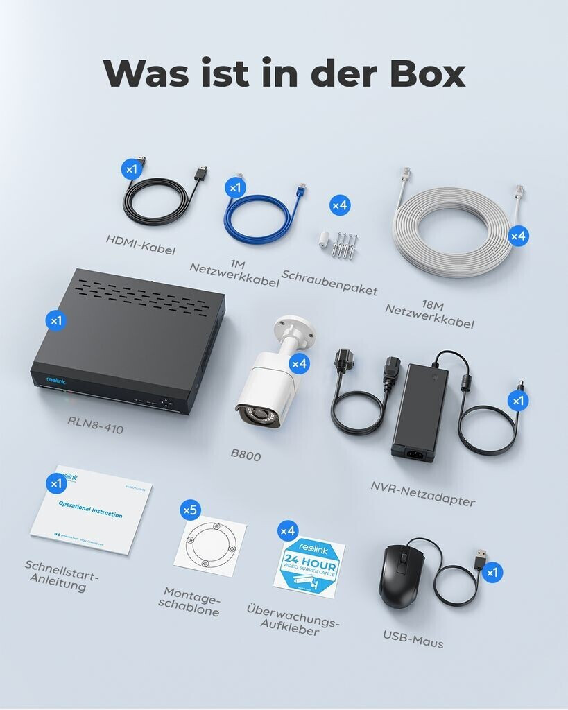 reolink RLC-810A 4K POE 8 Kameras + 2 TB Festplatte