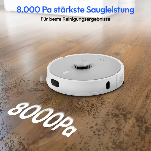 Medion® Saugroboter »mit Wischfunktion und Absaugsatation X42 SW+, 240min Laufzeit«, 8.000 Pa Saugleistung, Teppicherkennung, Lasernavigation