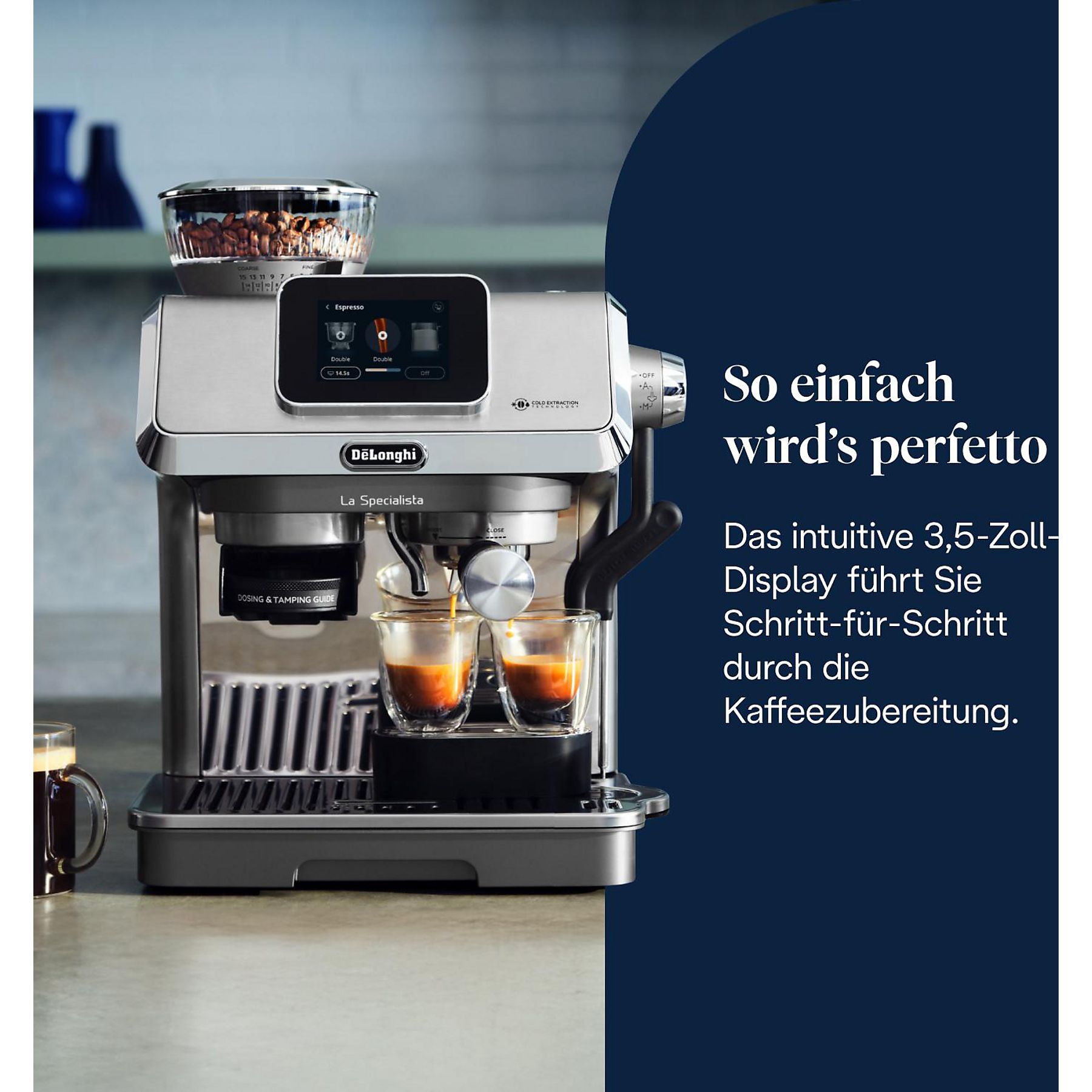 DELONGHI La Specialista Touch EC9455.M - Steuerung per Touchscreen, 8 voreingestellte Kaffee-Rezepte, Cold Brew, Espressomaschine Edelstahl/Schwarz
